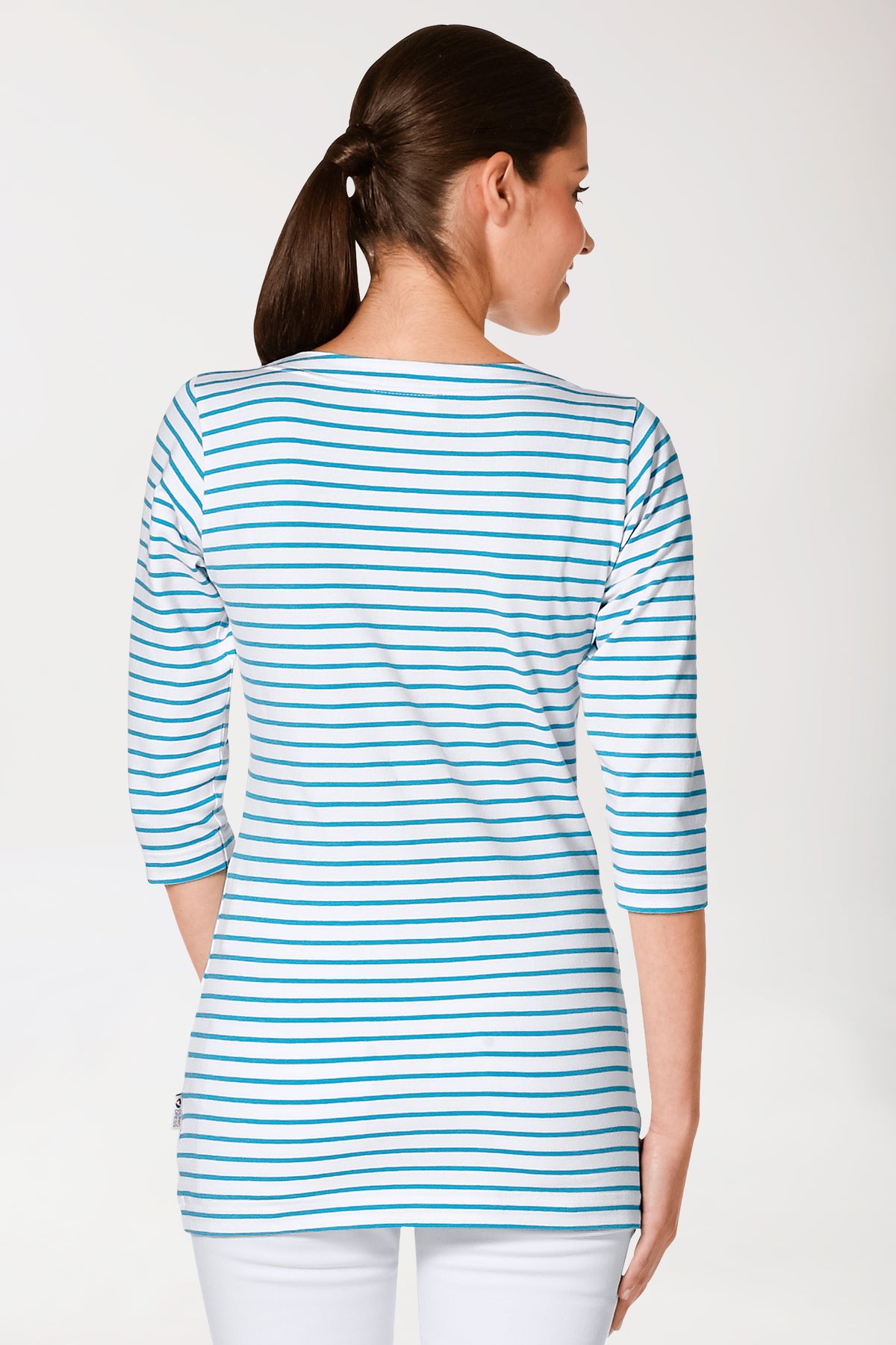 Longshirt Damen - 3/4 Arm türkis/weiß, Rückansicht