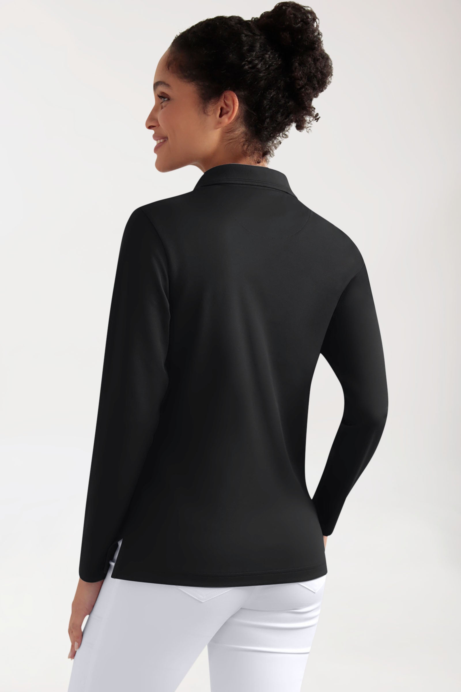 COMFY FLEX Stretch Longsleeve Damen - Polokragen schwarz