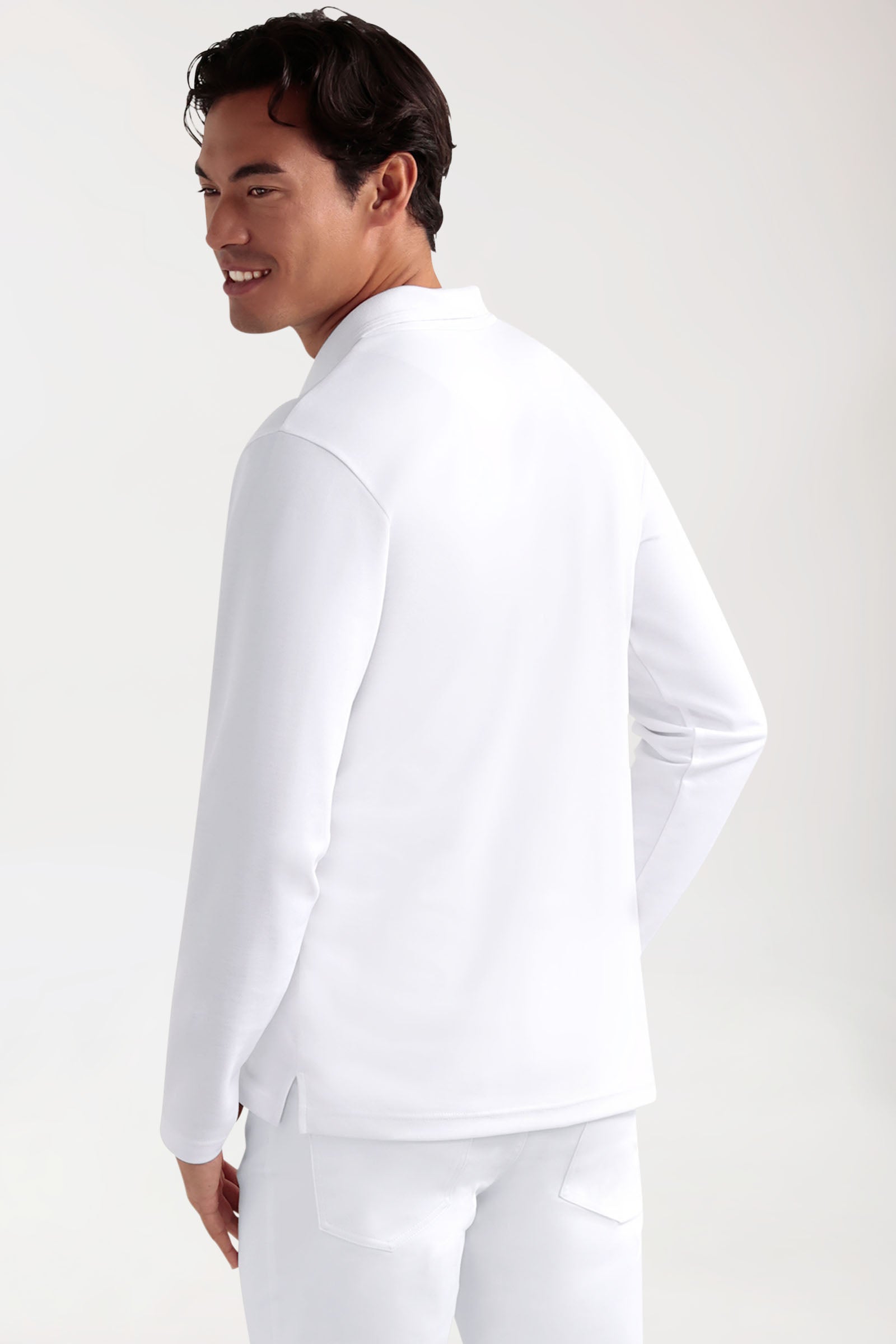 CORE Longsleeve Herren Double Face Piqué - Polokragen weiß