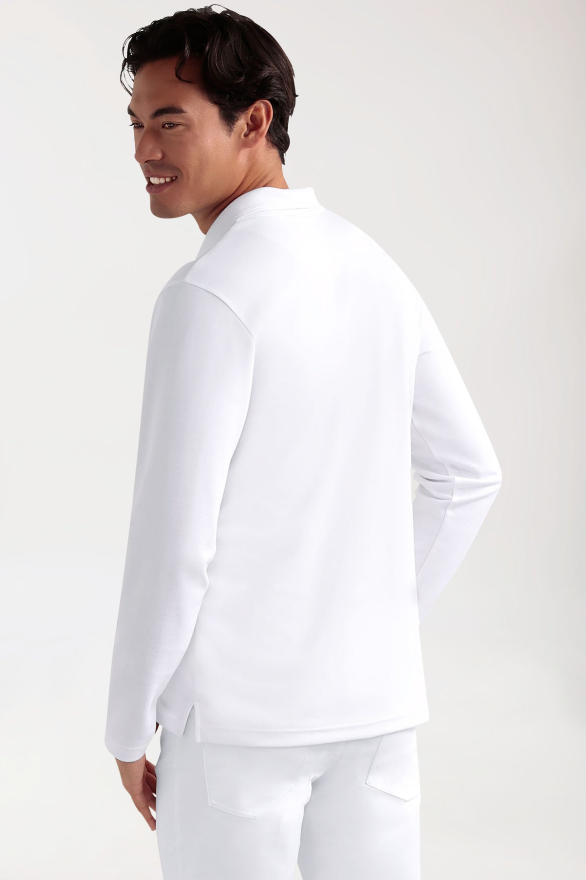 CORE Longsleeve Herren Double Face Piqué - Polokragen weiß