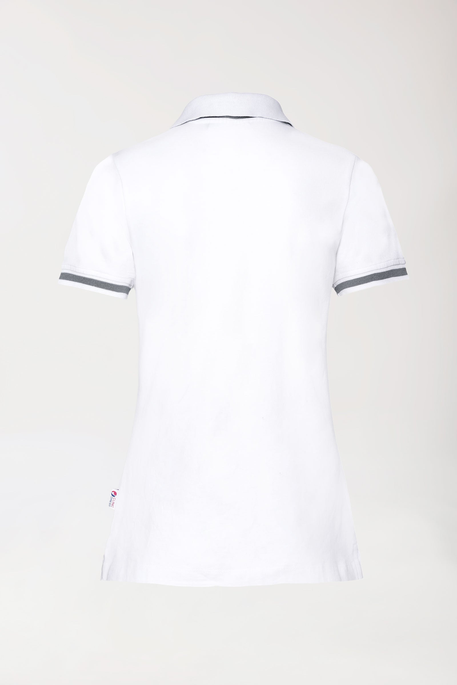 Stretch Shirt Damen - Polokragen weiß/dunkelgrau melange