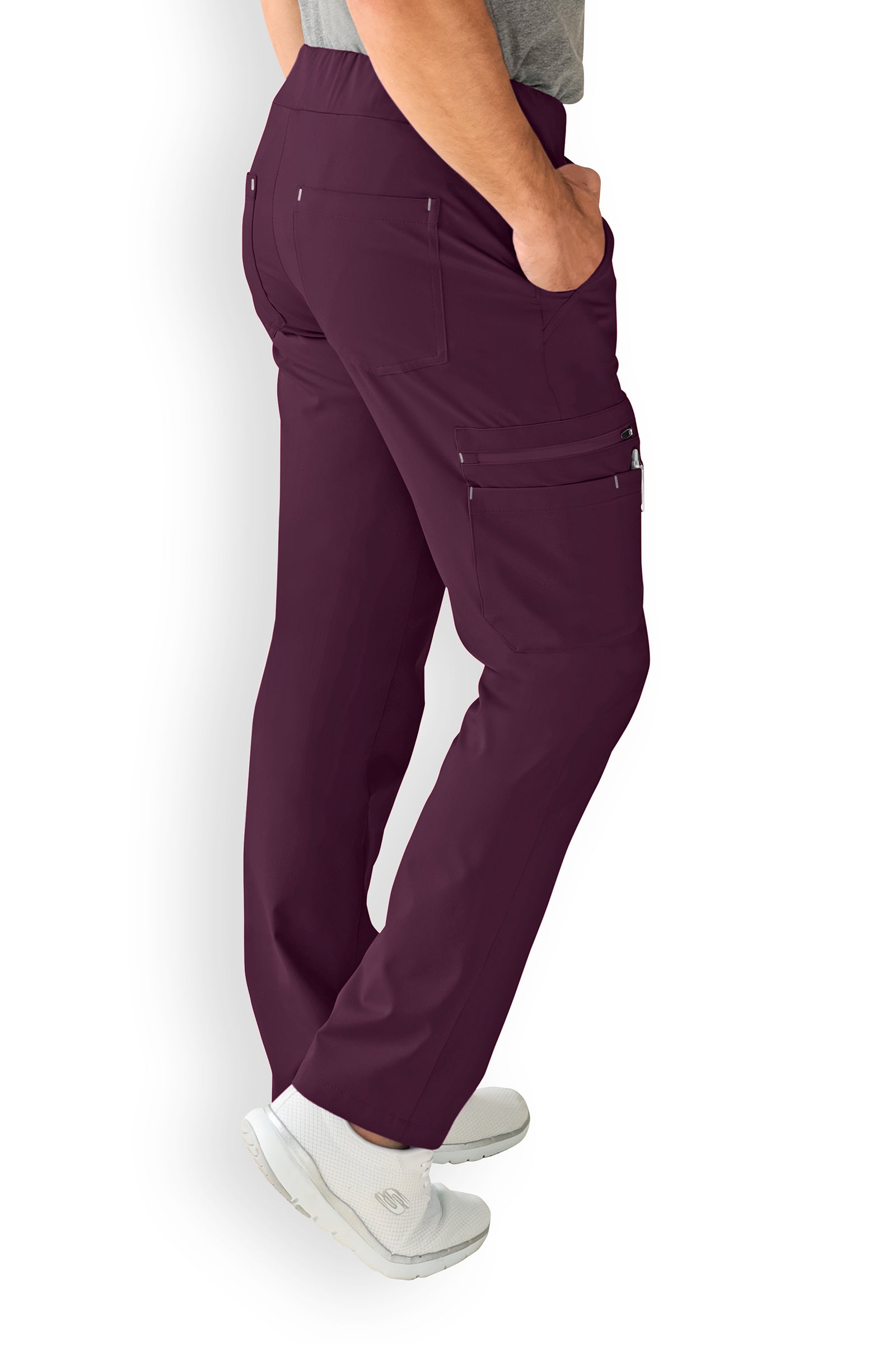 Stretchhose Herren Kurzgröße - gerader Saum mit Beintaschen dark pflaume, Rückansicht