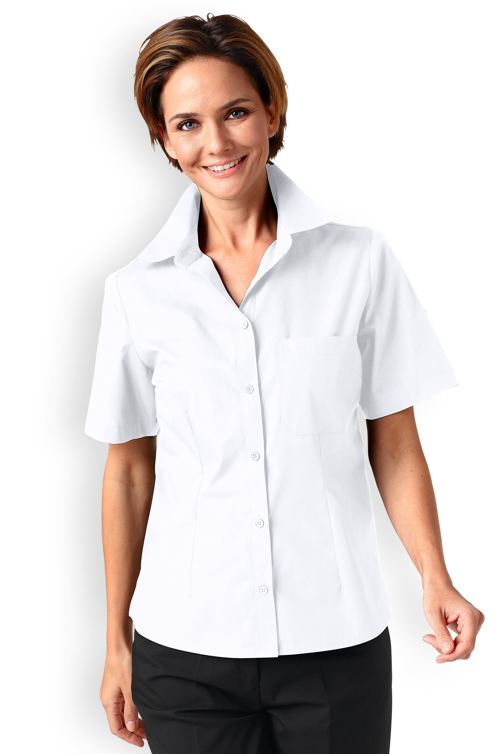 Bluse Weiß Abgerundeter Saum Kurzarm