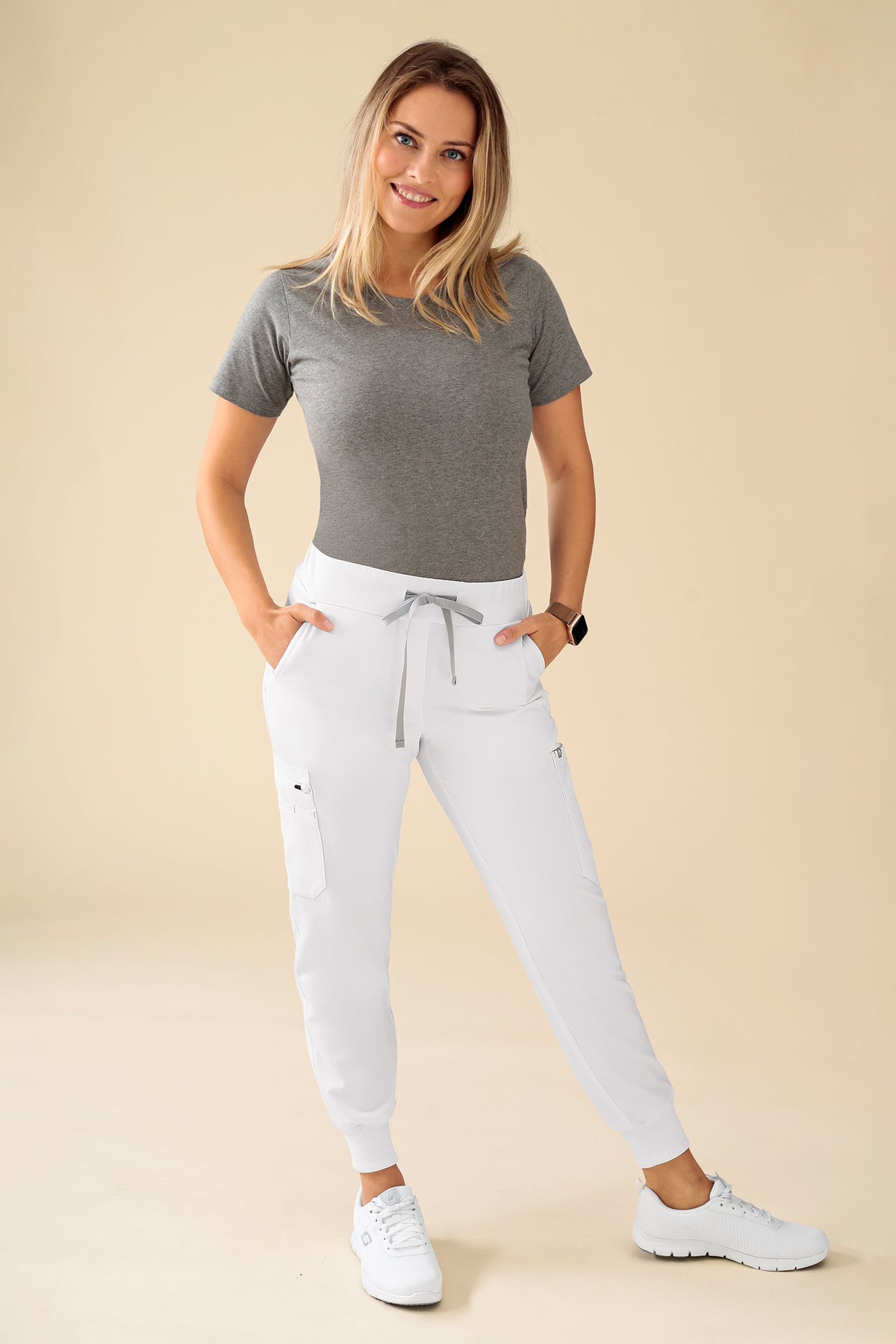 KAERE Hose Damen - Saumbündchen Kurzgr. mit Beintaschen weiß