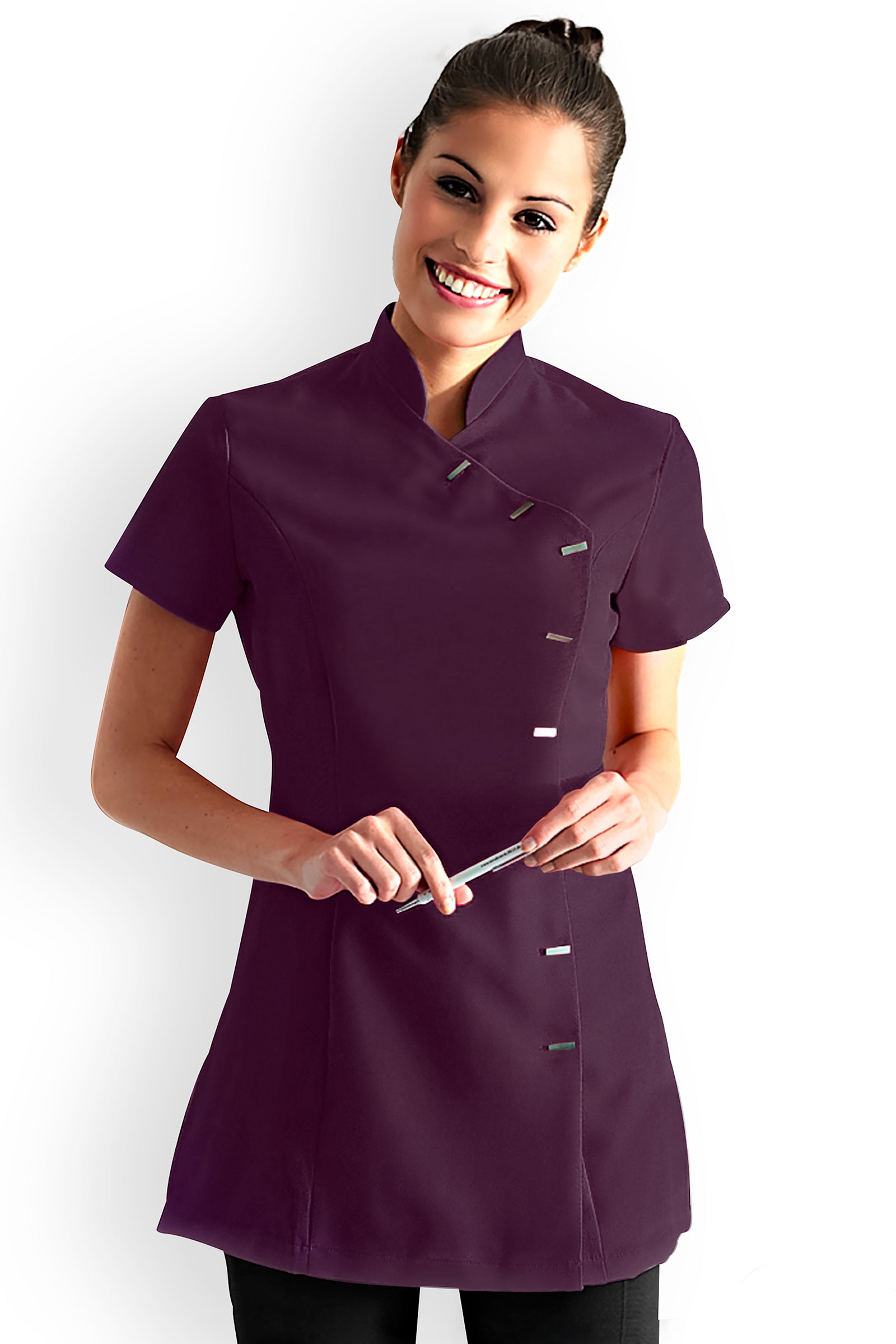 Stretchkasack Damen - asymmetrische Knopfleiste dark pflaume