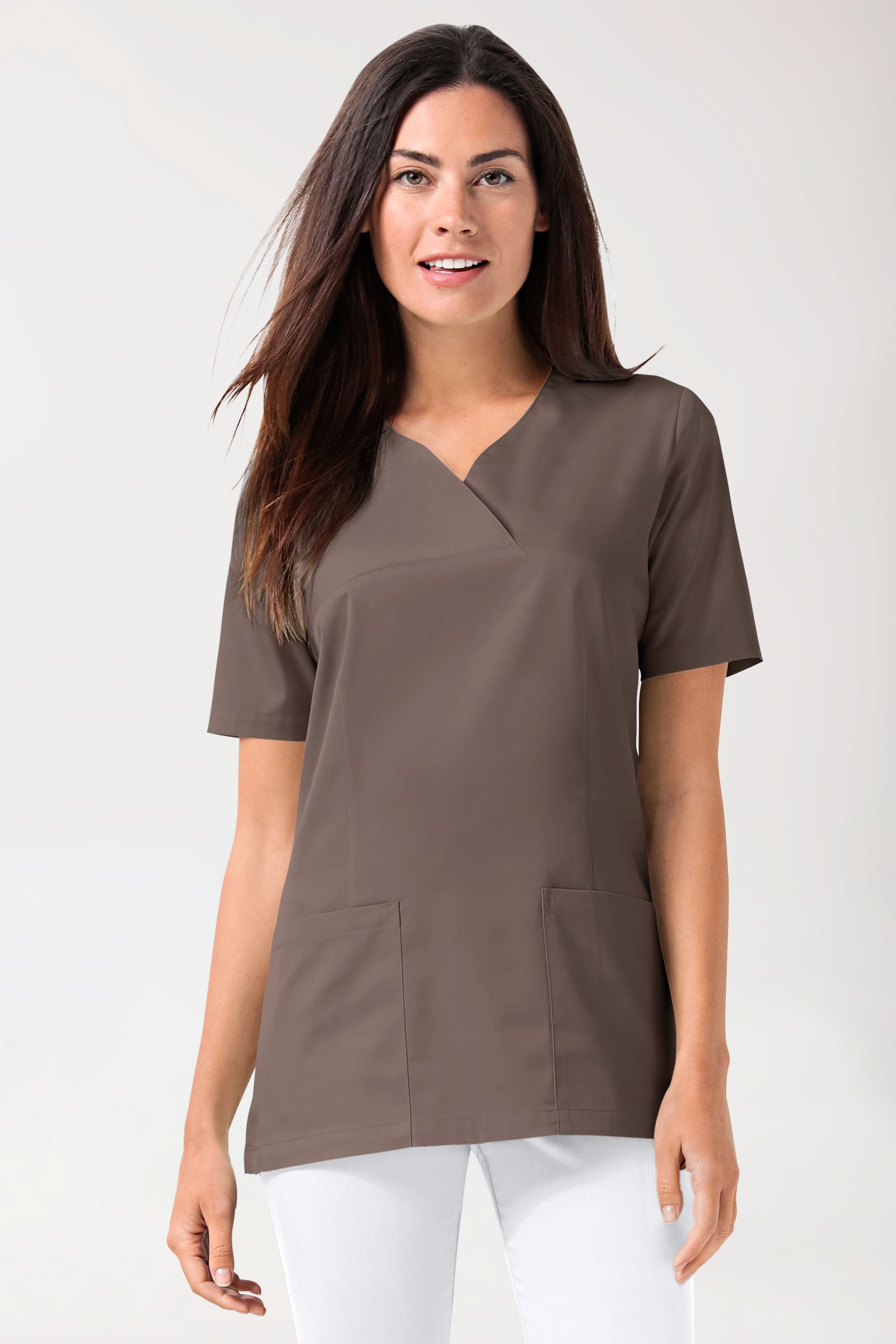 CORE Schlupfkasack Damen - Herzausschnitt deep taupe, Vorderansicht