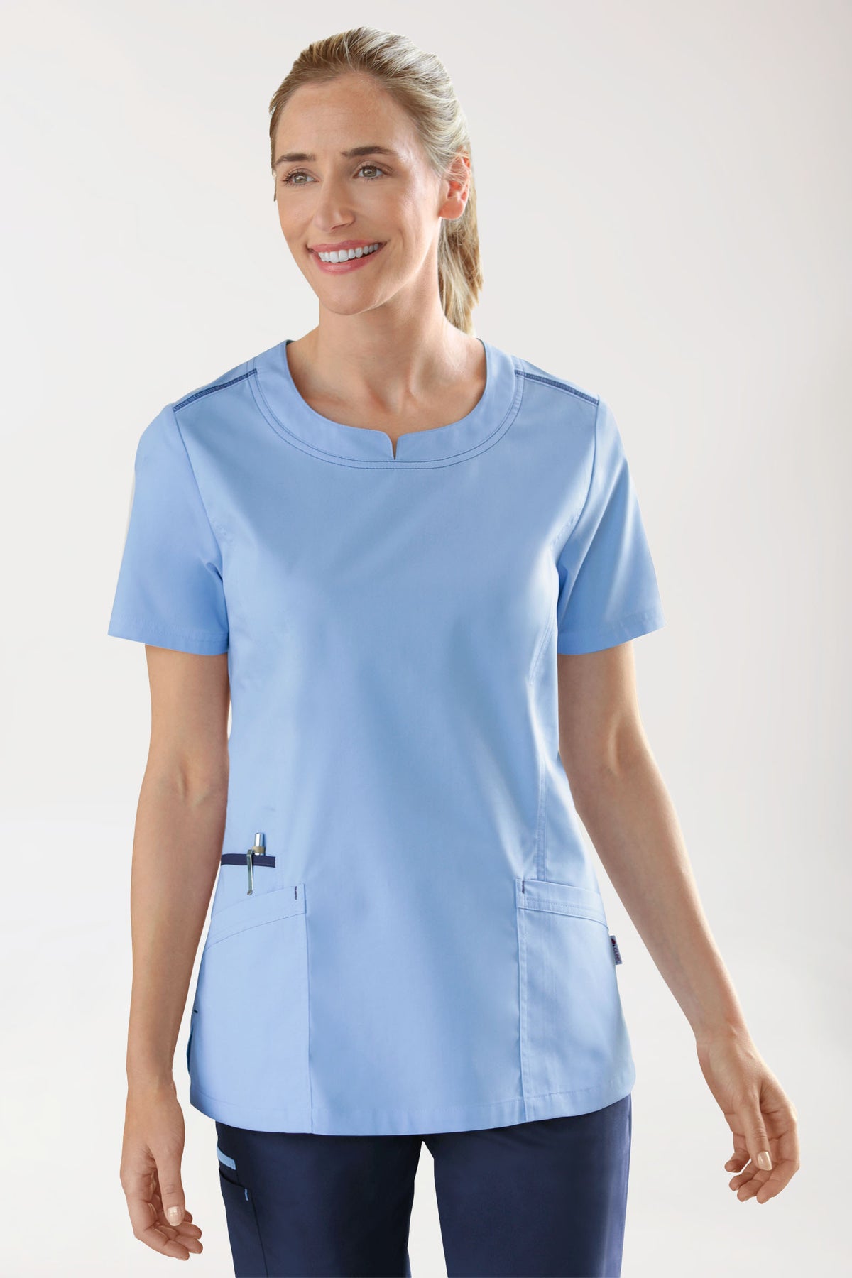 Damen-Schlupfkasack Himmelblau mit Navy