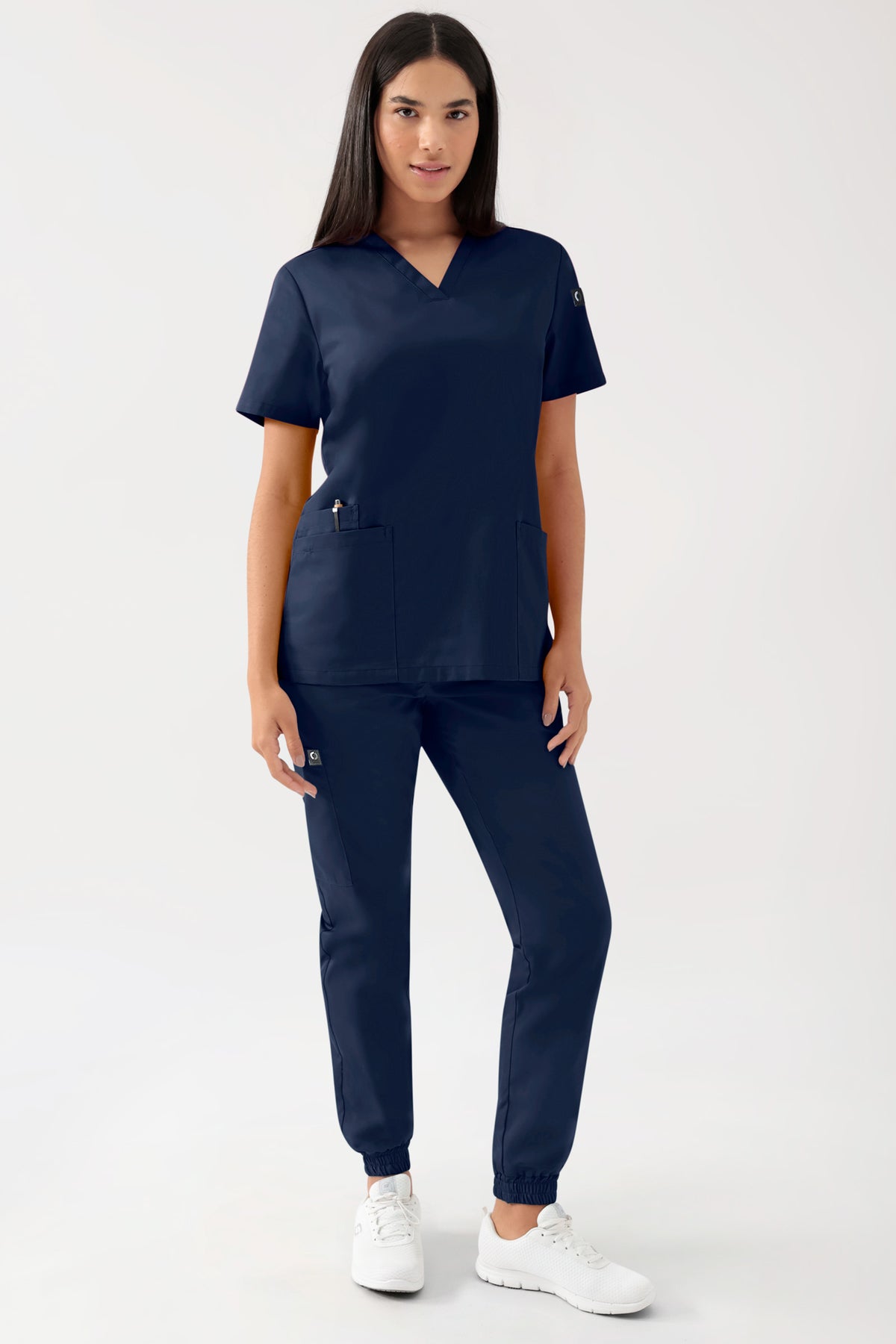 GREEN Stretch Schlupfkasack Damen - V-Ausschnitt navy, Vorderansicht