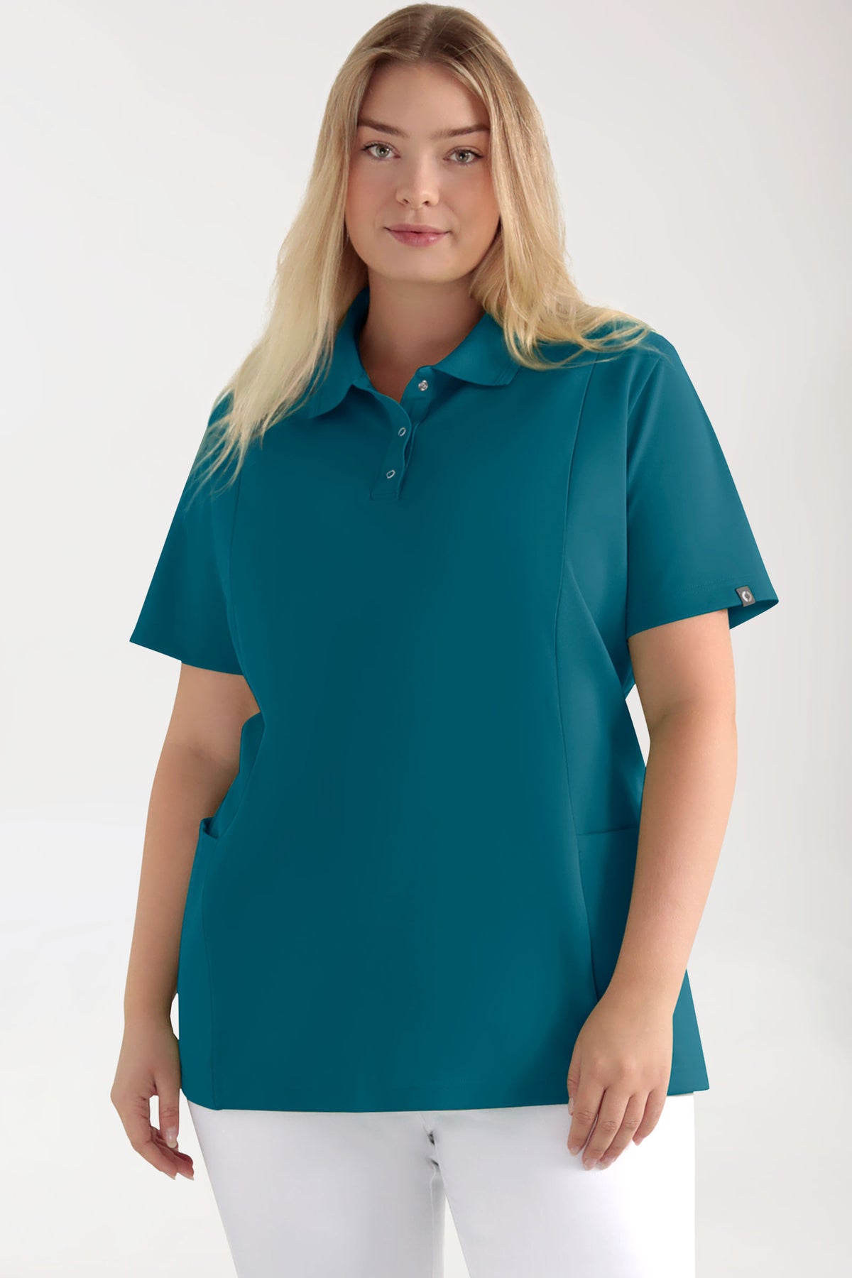 COMFY FLEX Stretch Schlupfkasack Damen - Polokragen petrol, Vorderansicht