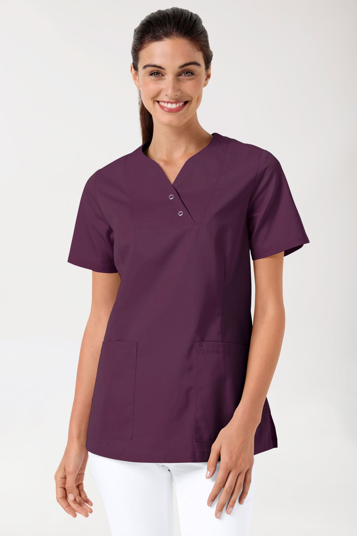 CORE Schlupfkasack Damen curved fit - mit Druckknöpfen pflaume