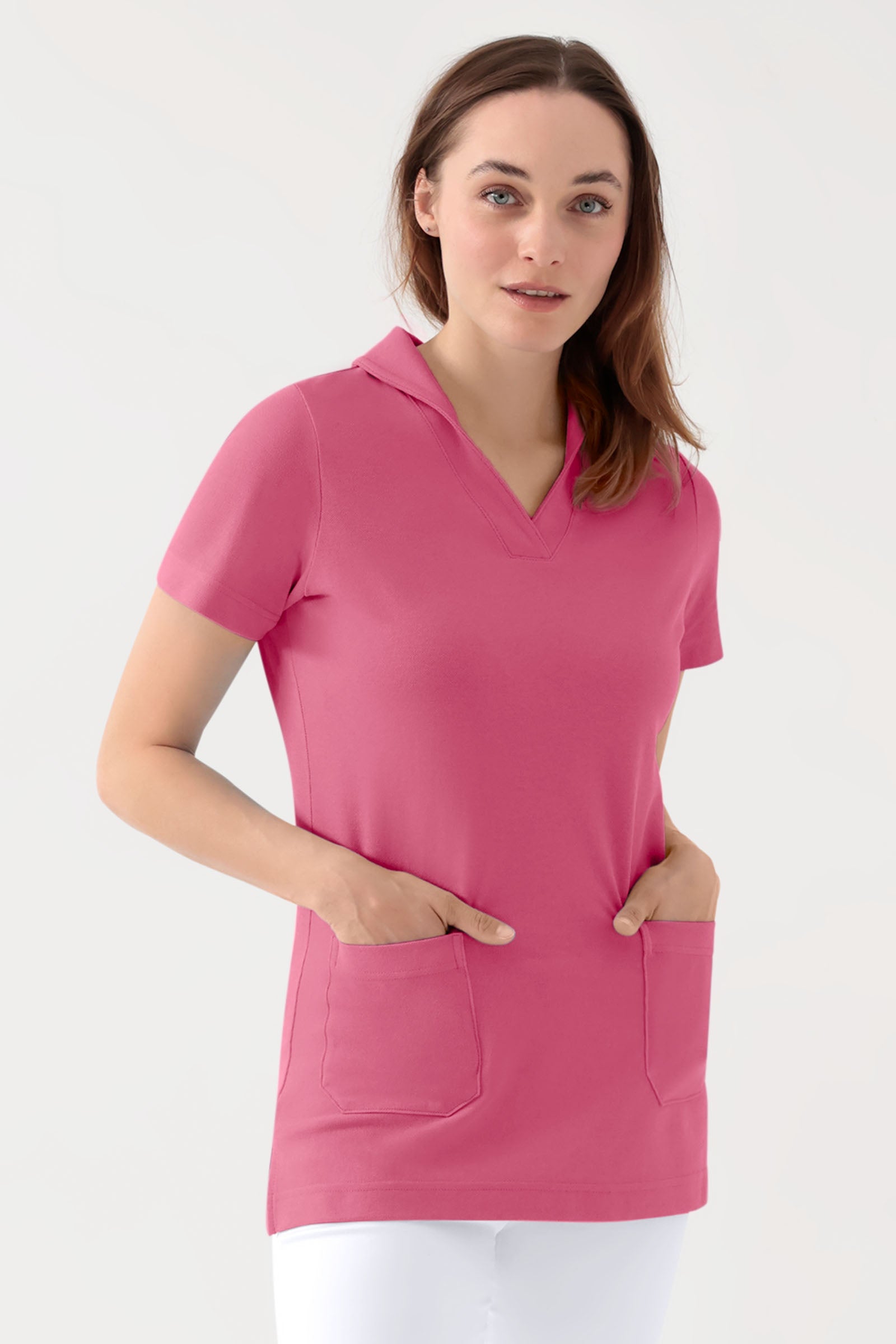 COMFY FLEX Stretch Schlupfkasack Damen - Schalkragen rosenholz