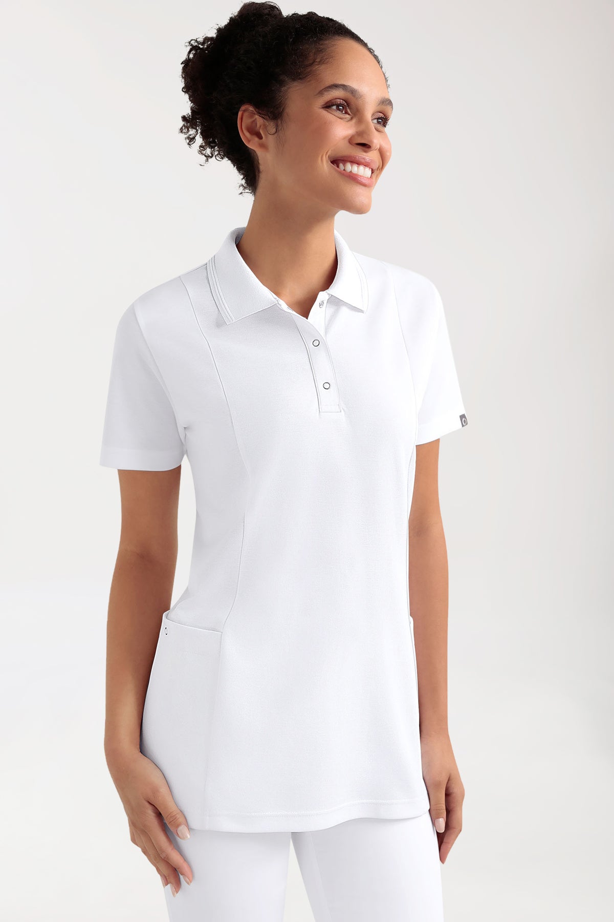 COMFY FLEX Stretch Schlupfkasack Damen - Polokragen weiß