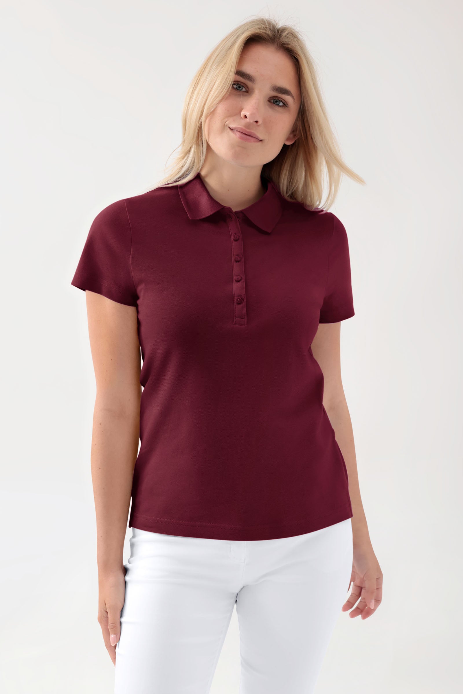 Stretch Shirt Damen - Polokragen bordeaux, Vorderansicht