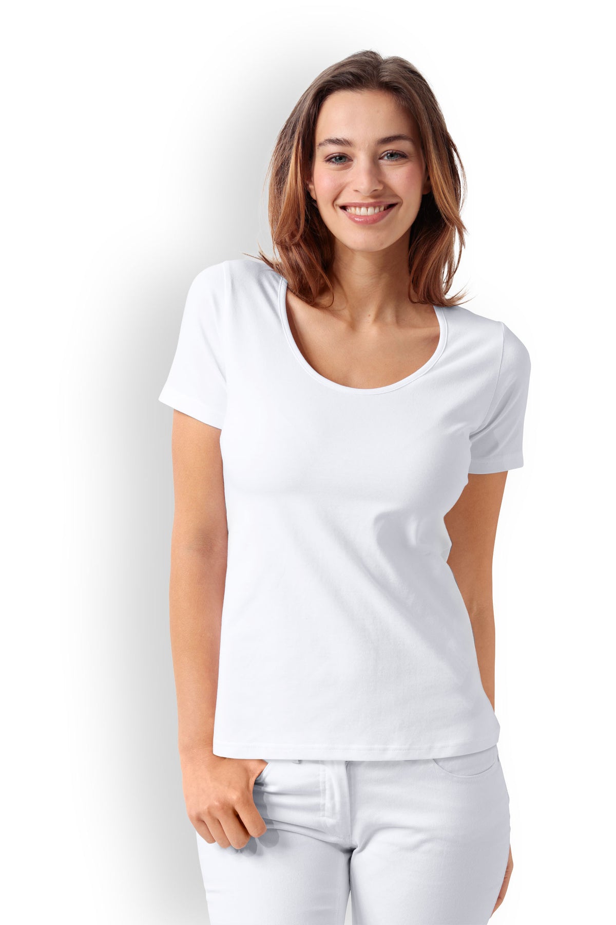 Baumwoll Shirts Damen Doppelpack - 1/2 Arm weiß