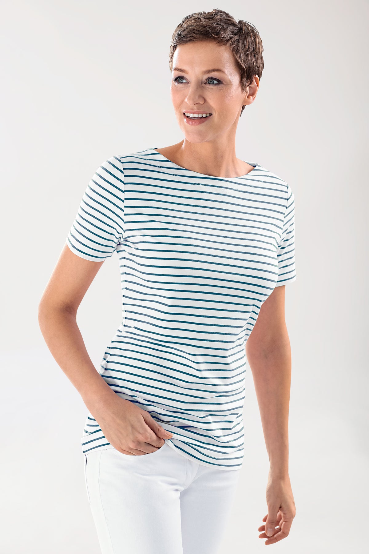 Shirt Damen - 1/2 Arm weiß/navy