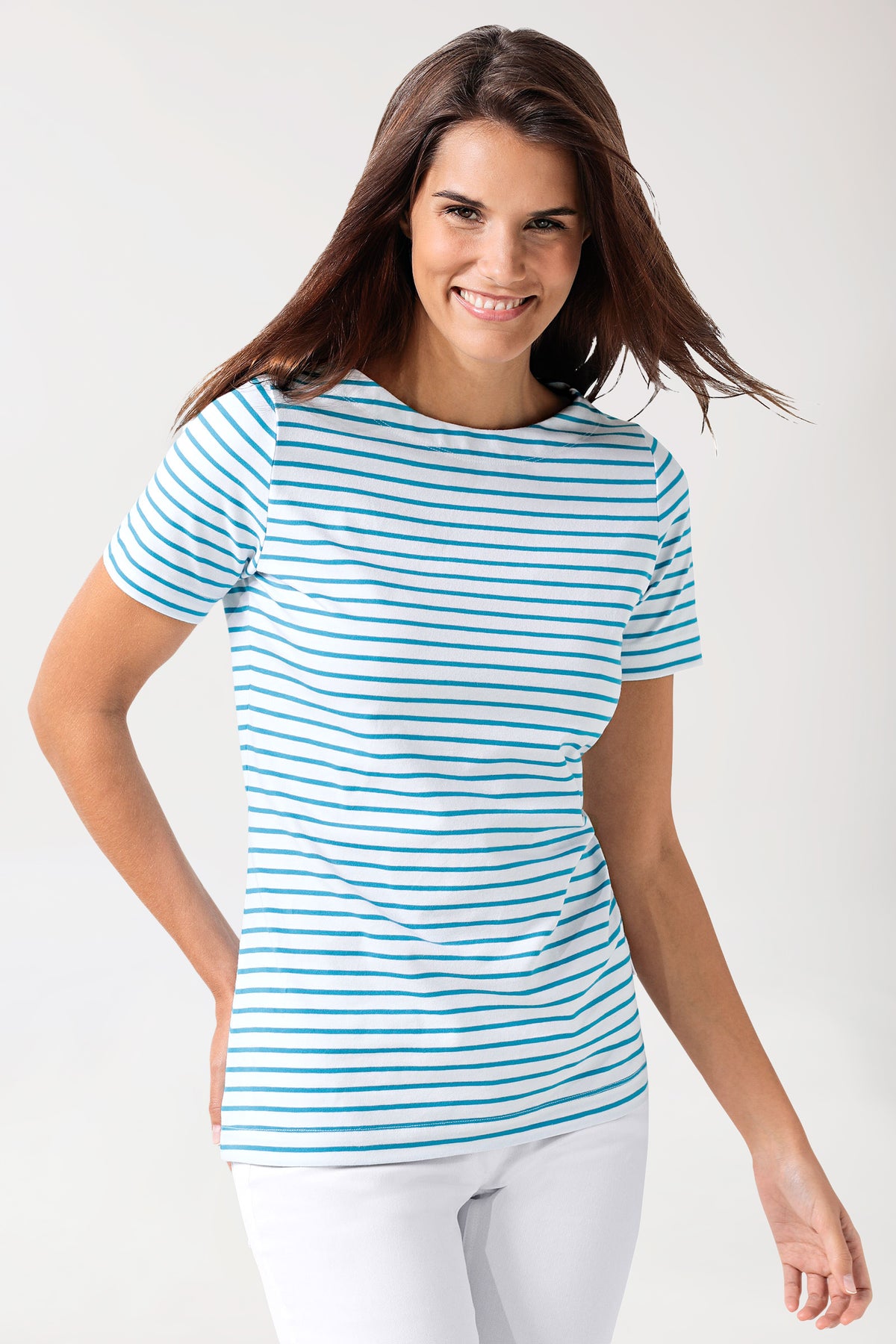 Shirt Damen - 1/2 Arm weiß/türkis