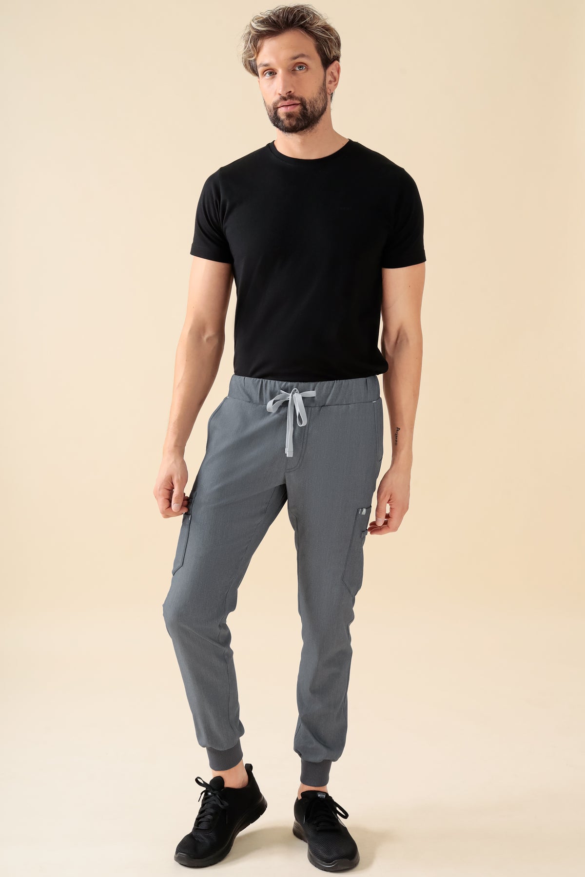 KAERE Hose Herren - Saumbündchen mit Beintaschen grau melange