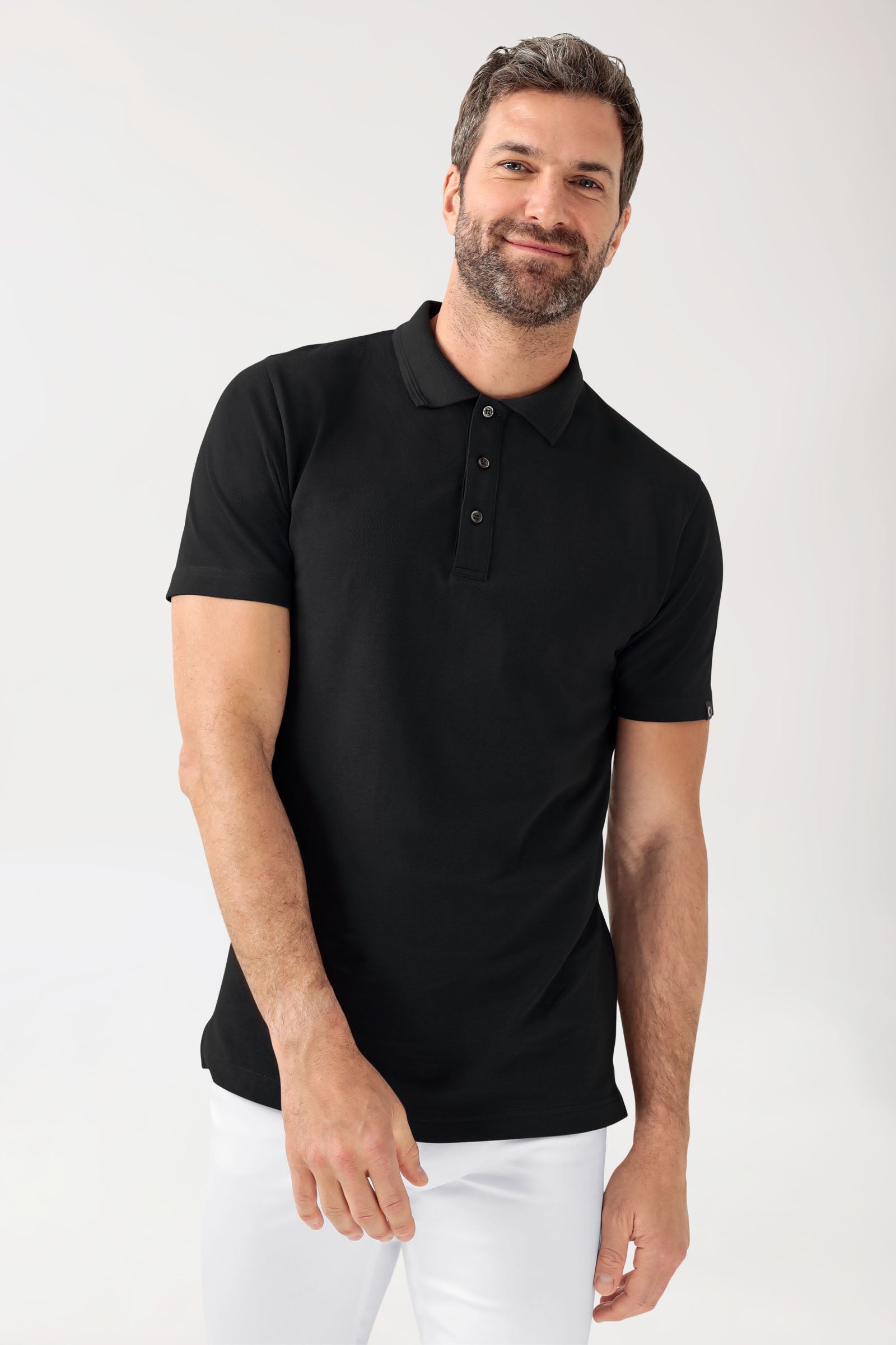 COMFY FLEX Stretch Shirt Herren - Polokragen schwarz, Vorderansicht