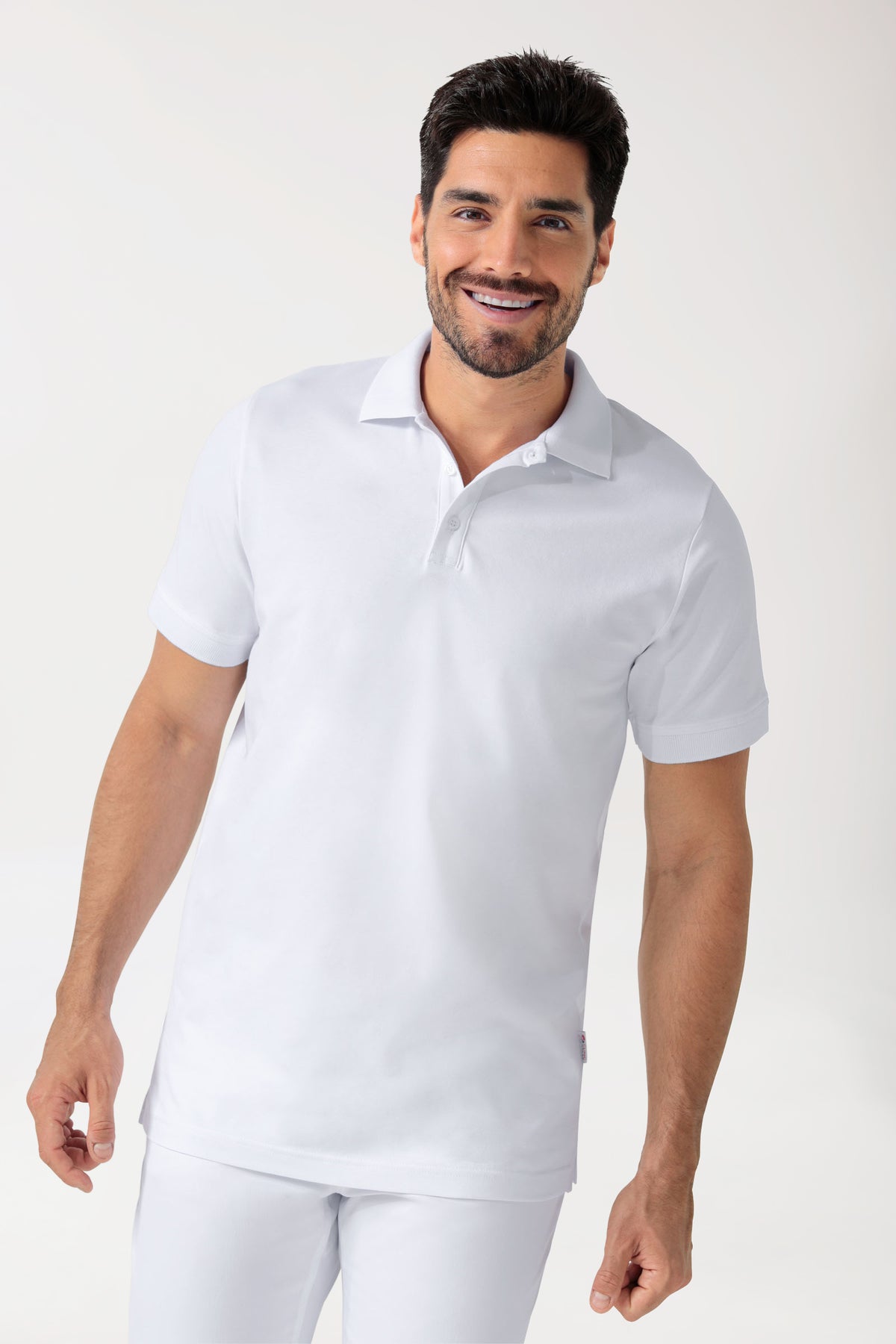 Stretch Shirt Herren - Polokragen - Knopfleiste weiß