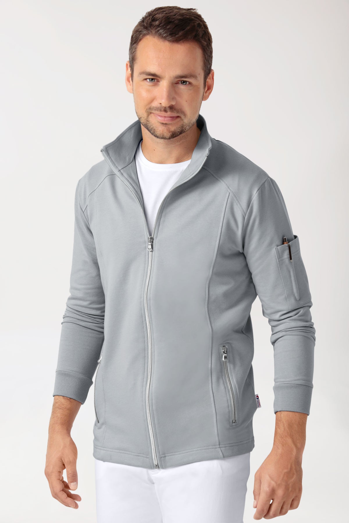 Sweatjacke Herren - Stehkragen grau, Vorderansicht