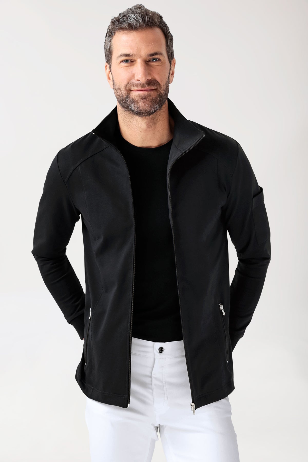 Sweatjacke Herren - Stehkragen schwarz, Vorderansicht