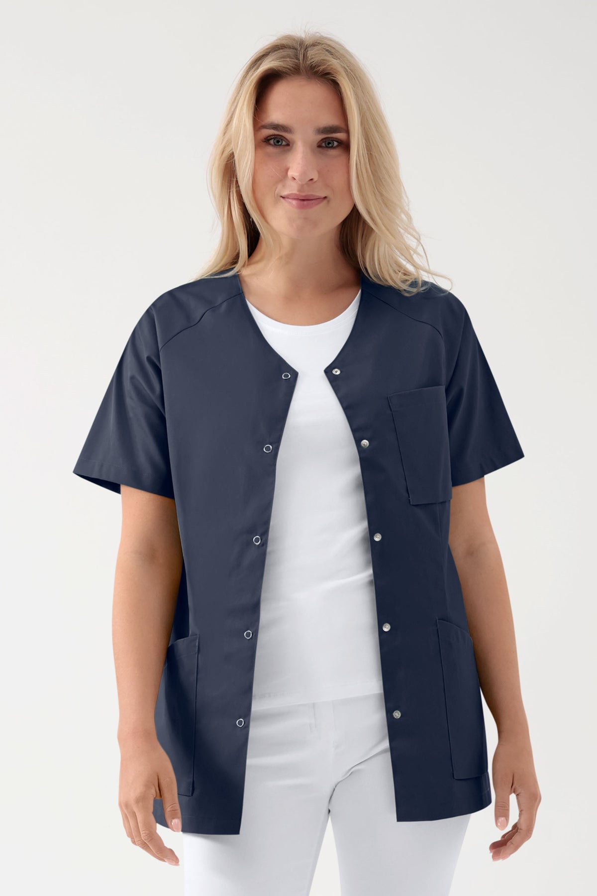Kasack Damen - Druckknopfleiste navy, Vorderansicht