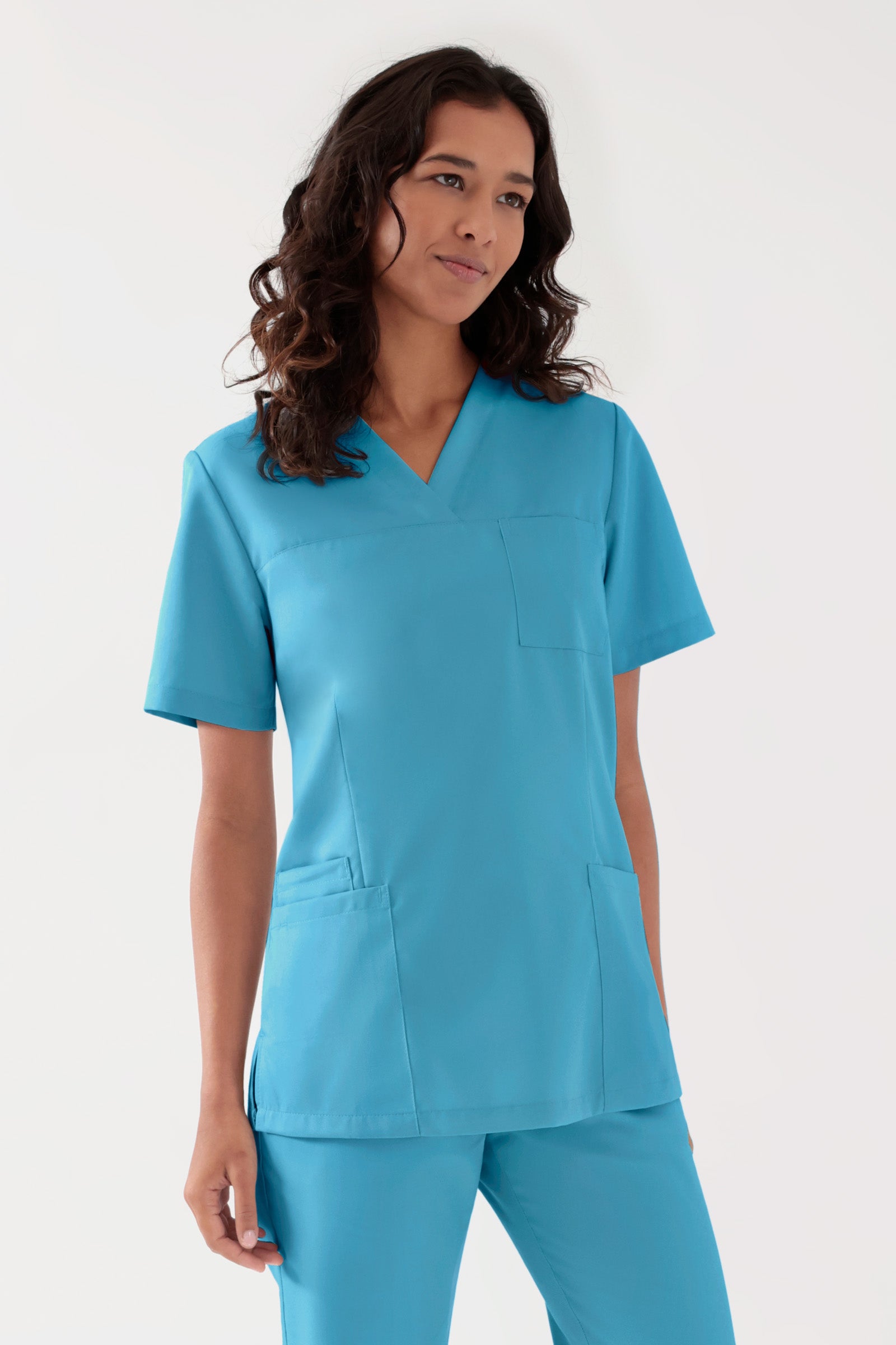 TENCEL™ Schlupfkasack Damen - V-Ausschnitt dark türkis, Vorderansicht