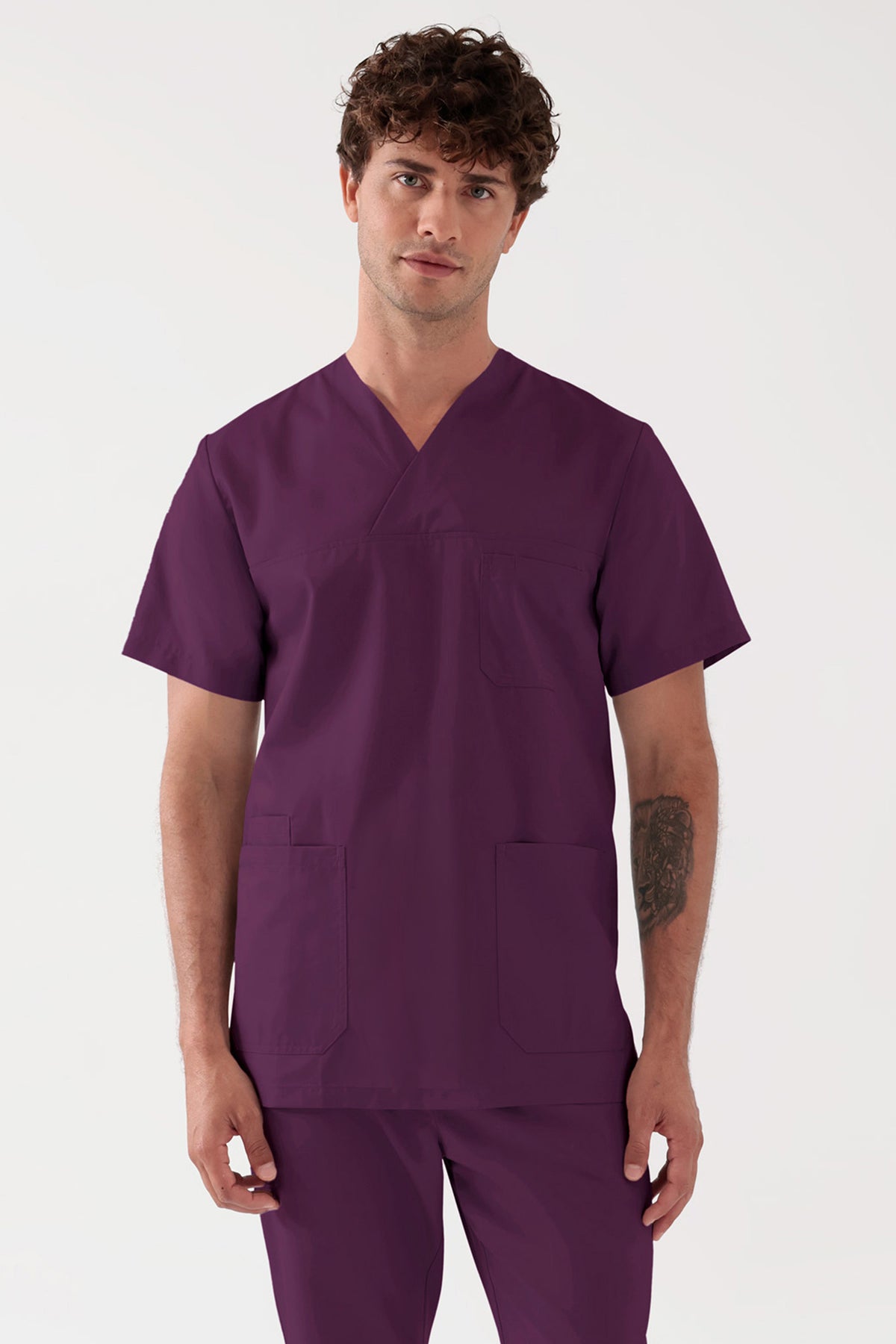 TENCEL™ Schlupfkasack Herren - V-Ausschnitt black berry, Vorderansicht