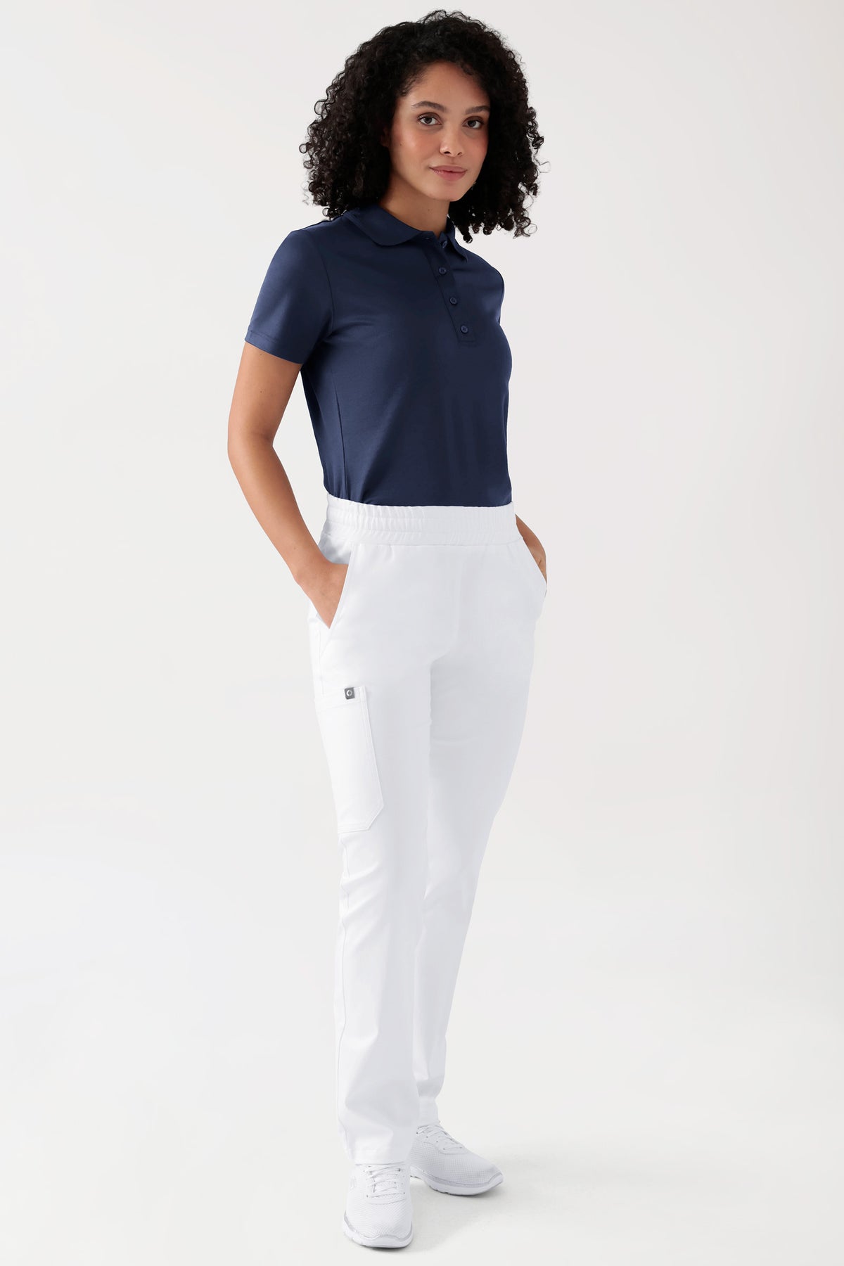 COMFY FLEX Stretch Hose Unisex - 1/1 Länge weiß, Vorderansicht Das Model ist 176 cm groß und trägt Größe S