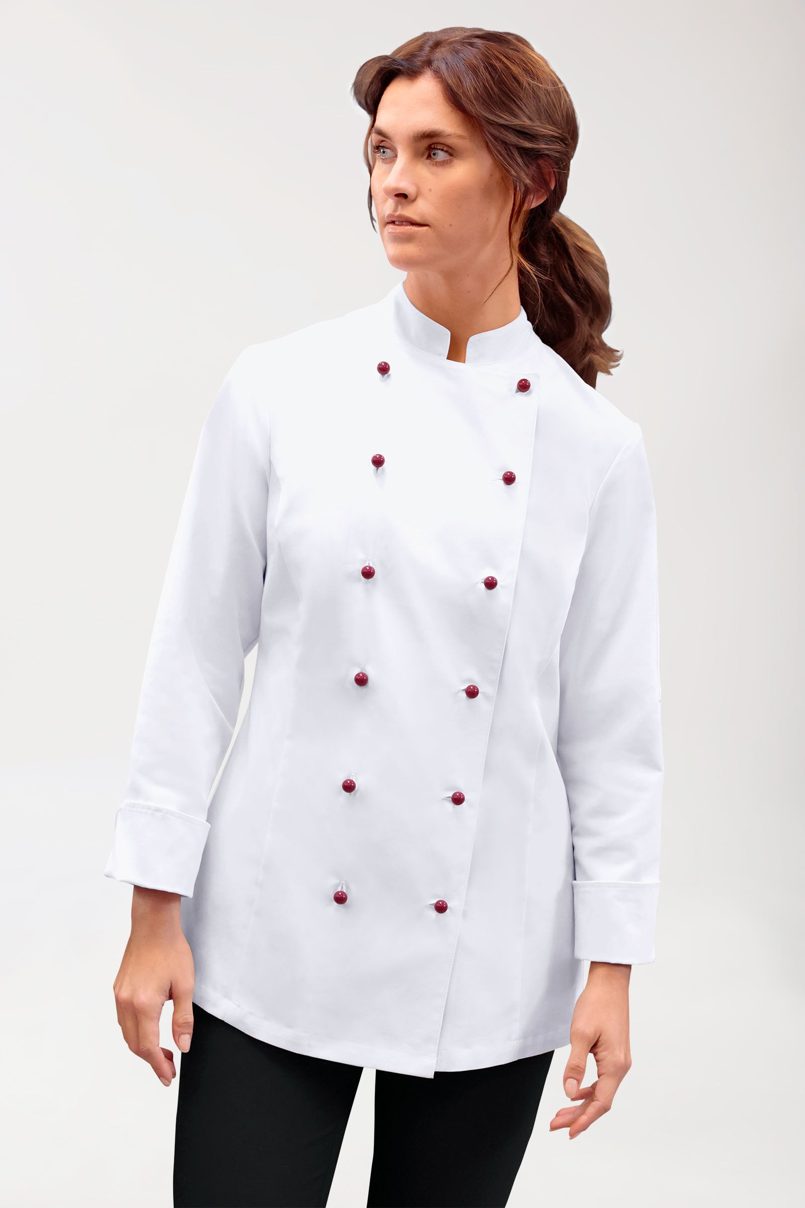 Gastro Kochjacke Damen - 6er Knopfreihe - 1/1 Arm weiß