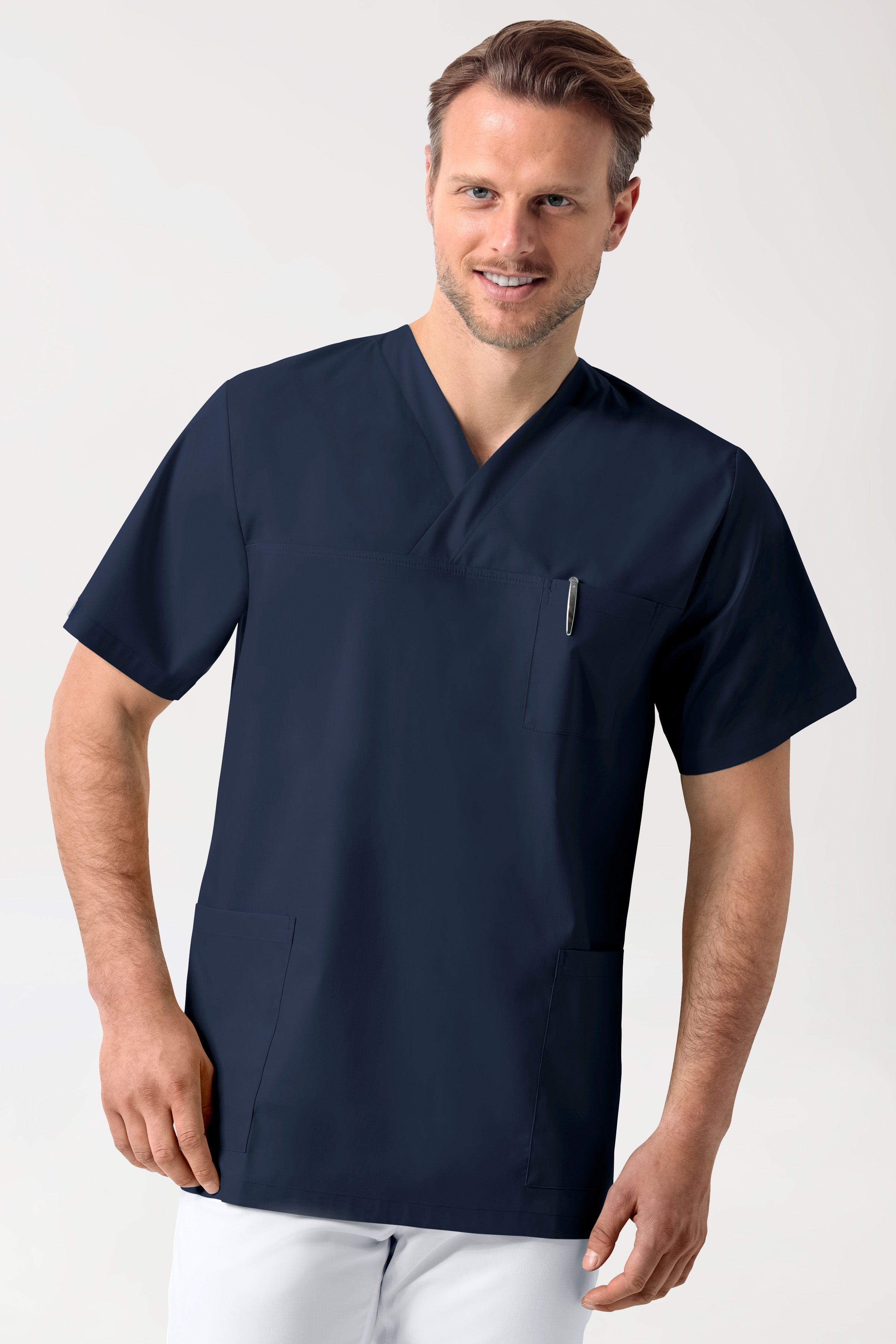 Stretch Schlupfkasack Unisex - V-Ausschnitt navy, Vorderansicht