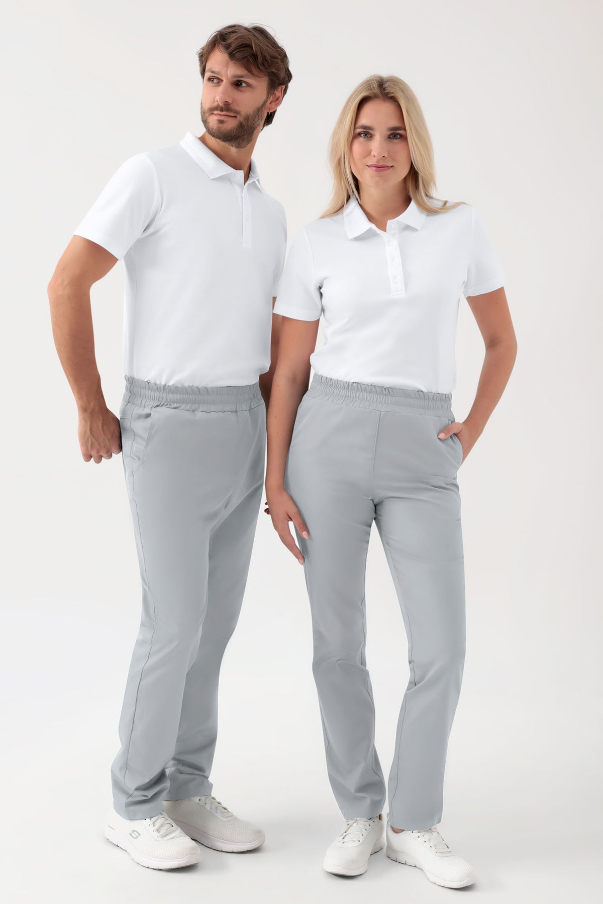 GREEN Stretch Hose Unisex - Rundumgummibund perlgrau, Vorderansicht