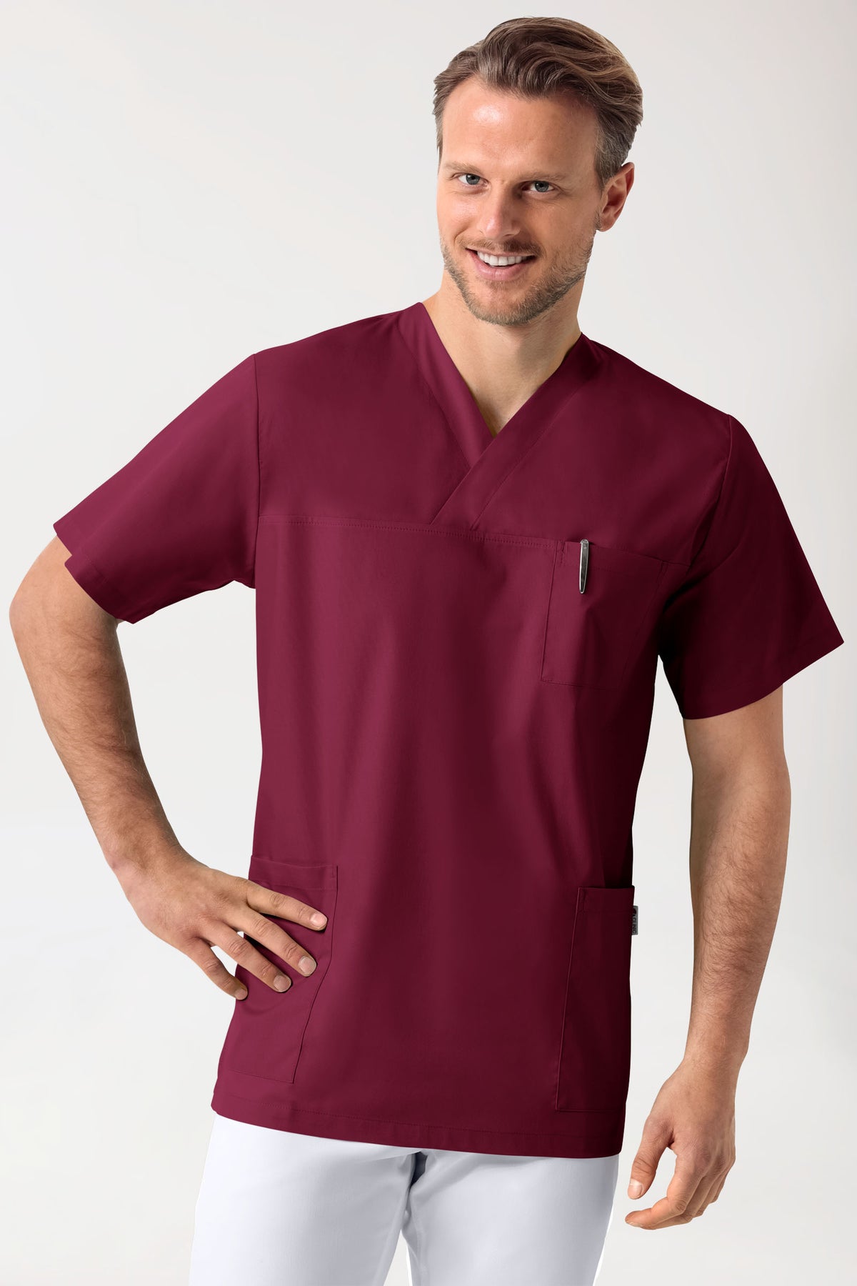 Stretch Schlupfkasack Unisex - V-Ausschnitt bordeaux