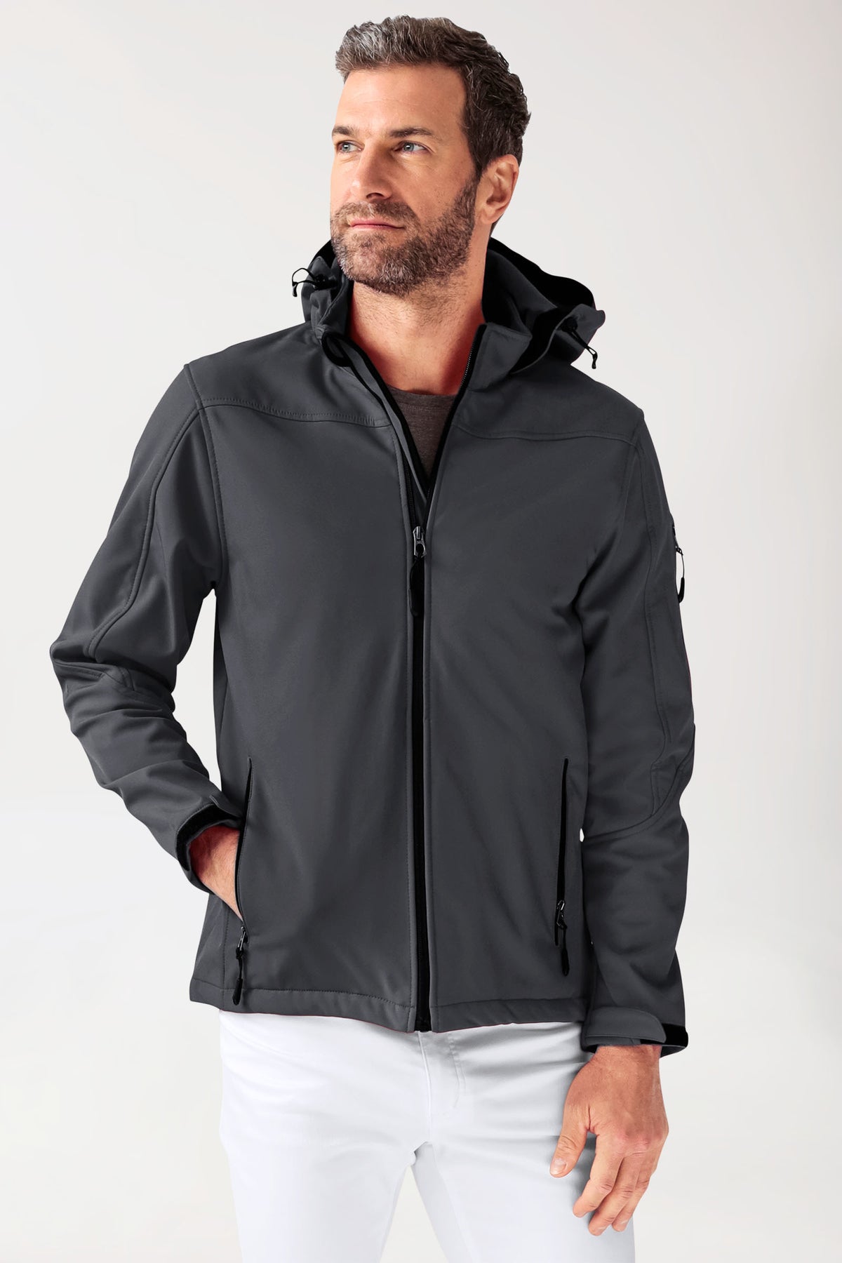Softshell Jacken Unisex - mit Kapuze erzgrau