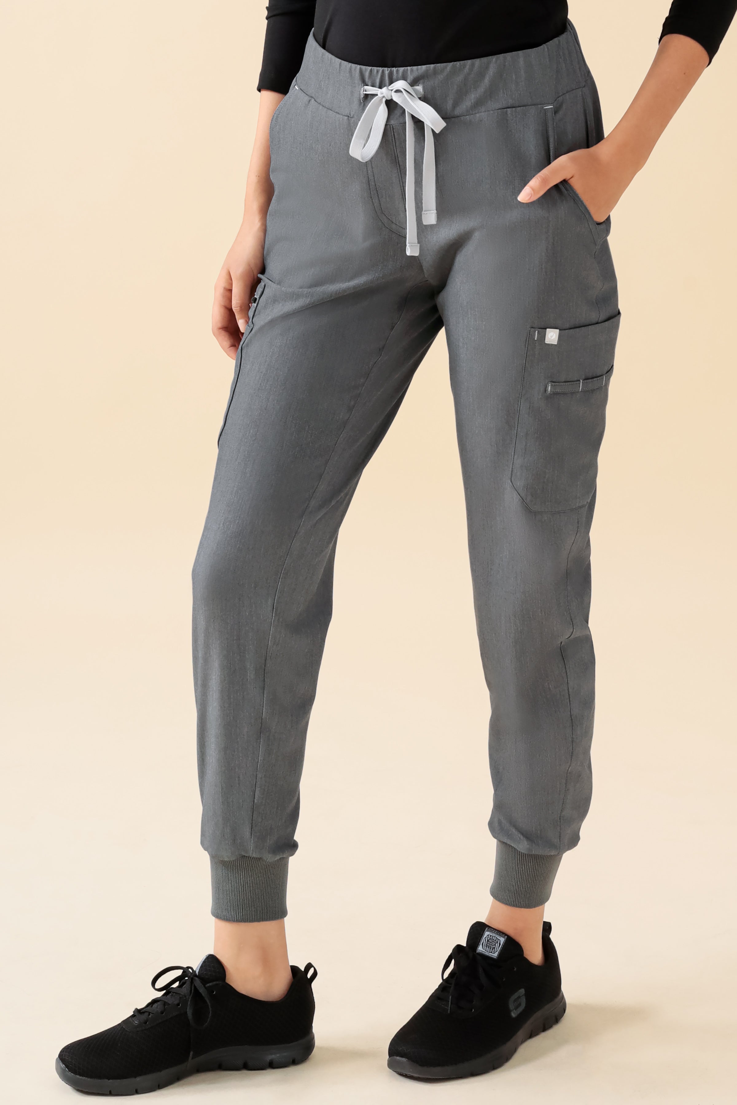 KAERE Hose Damen - Saumbündchen mit Beintaschen grau melange