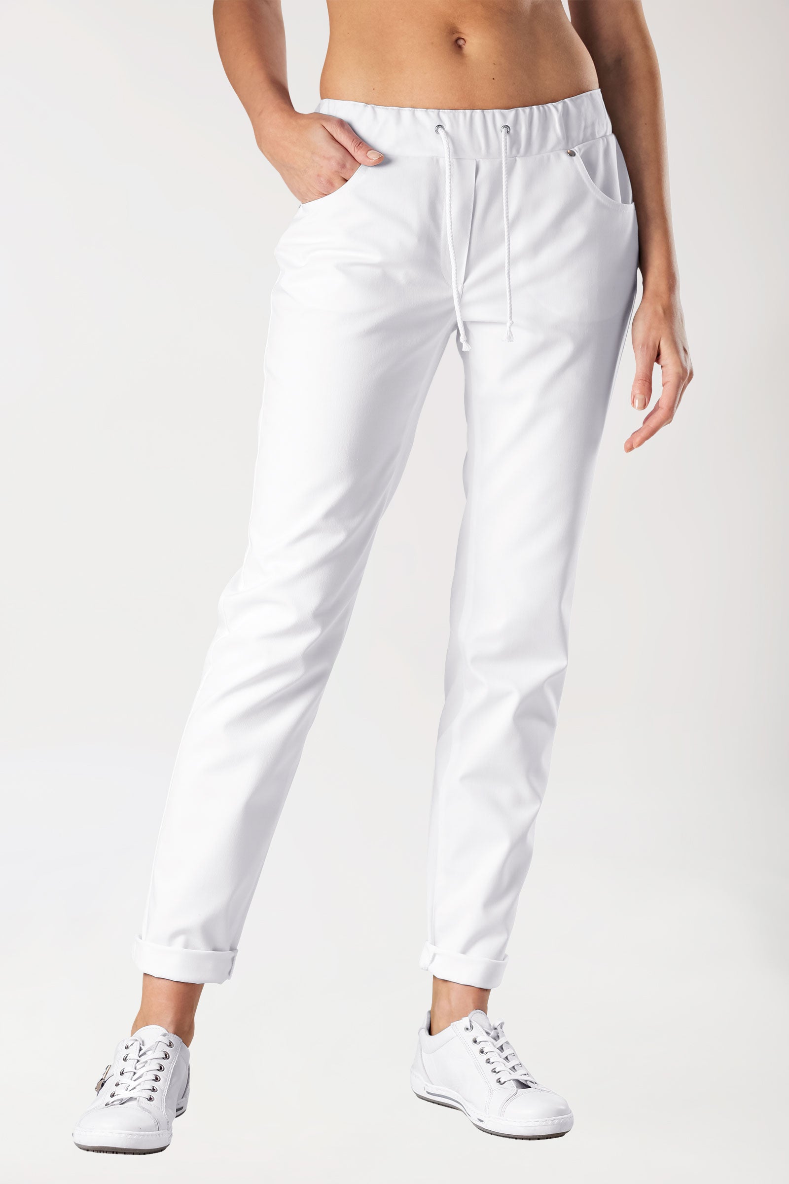 CORE 5-Pocket Stretchhose Damen - Jeanslook weiß, Vorderansicht