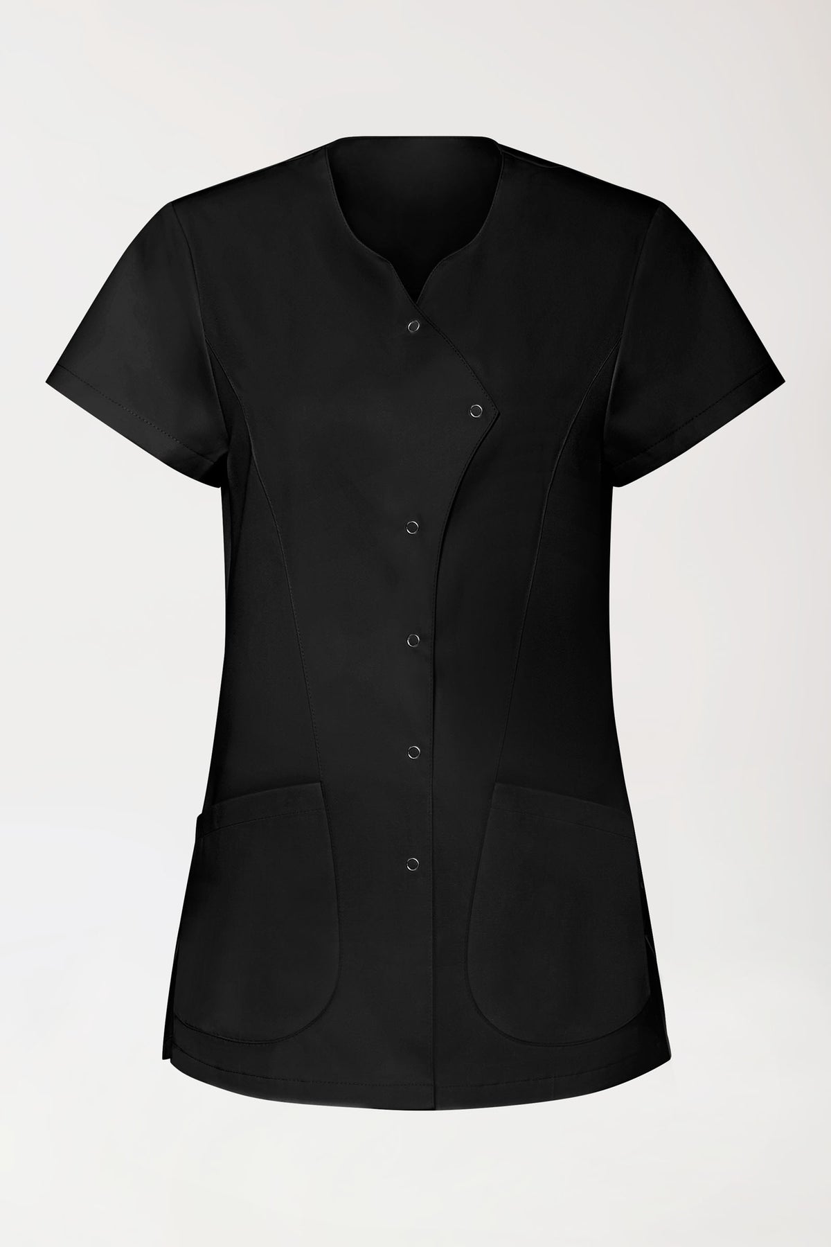 GREEN Stretch Kasack Damen - asymmetrische Druckknopfleiste schwarz