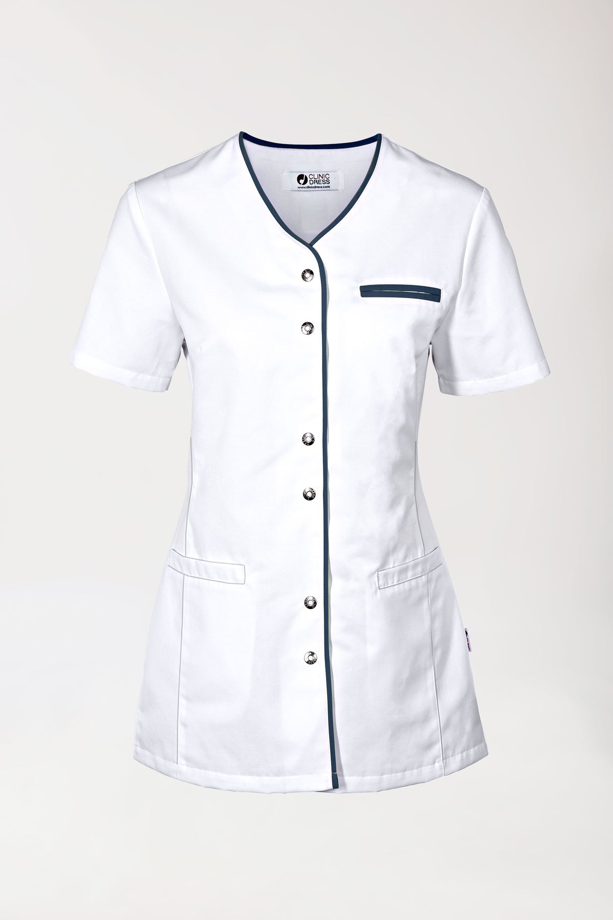Beauty Kasack Damen - durchgeknöpft weiß/navy