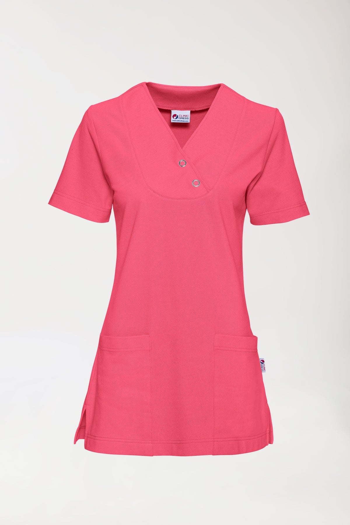 Piqué Longshirt Damen - V-Ausschnitt lipstick