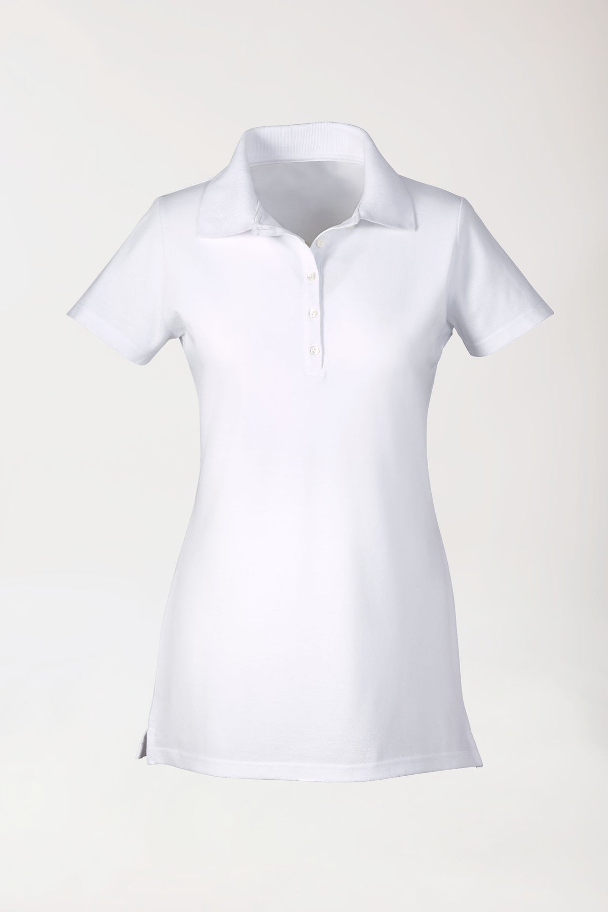 Stretch Longshirt Damen - Polokragen weiß