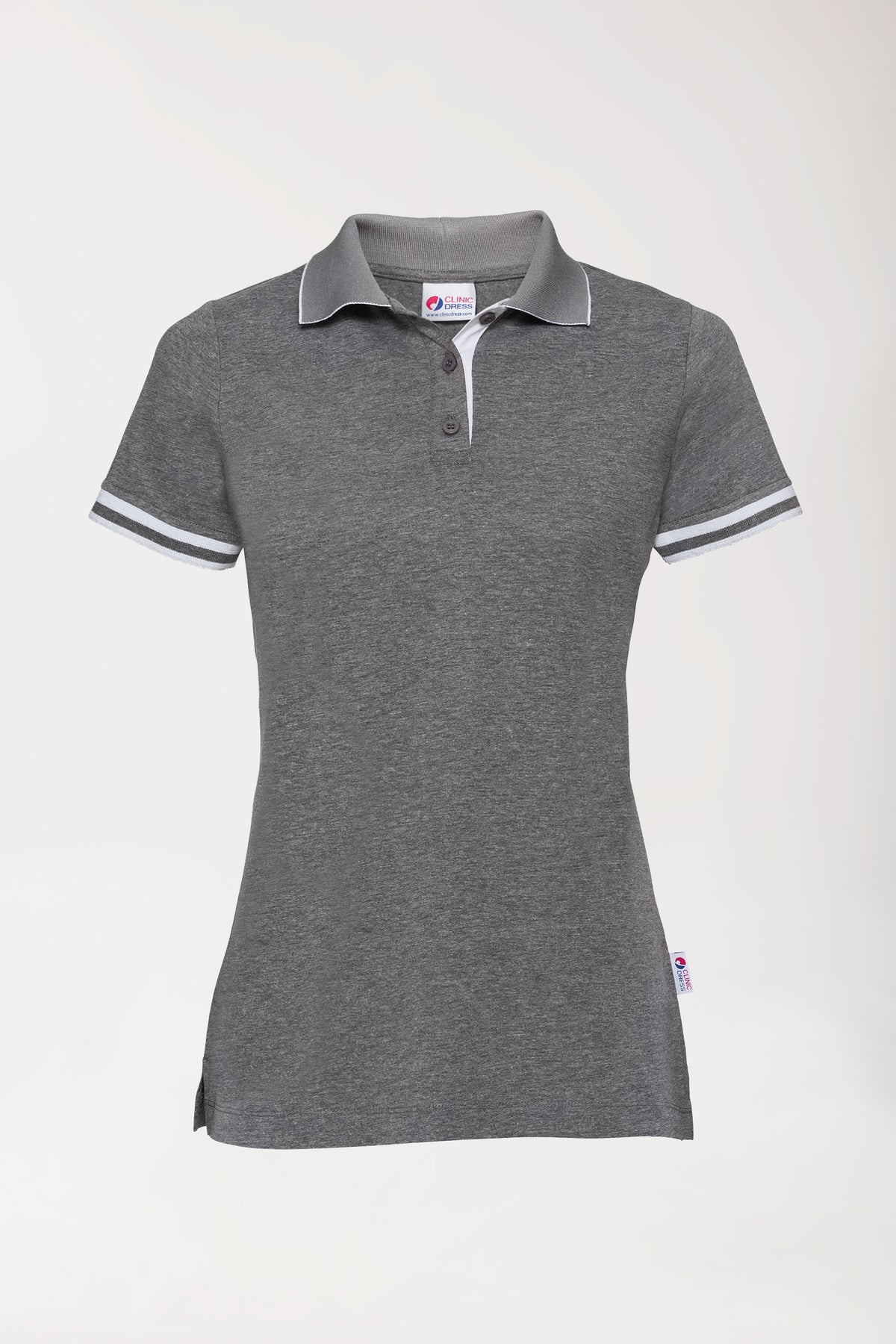 Stretch Shirt Damen - Polokragen dunkelgrau melange/weiß