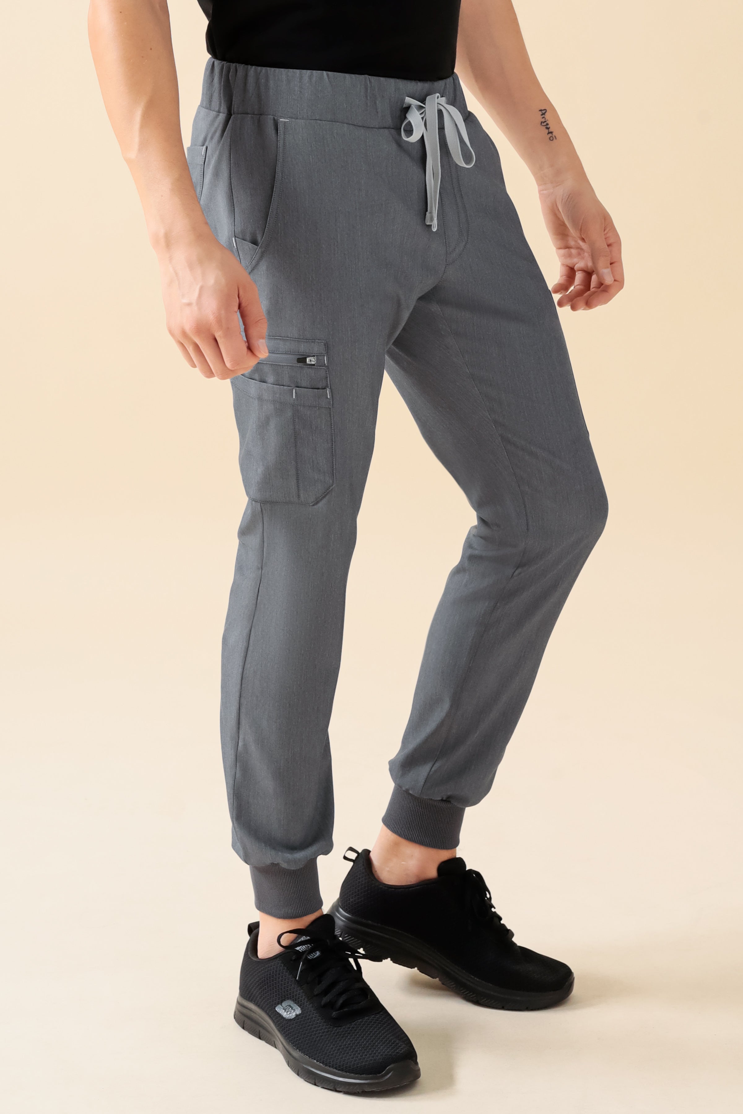 KAERE Hose Herren - Saumbündchen mit Beintaschen grau melange