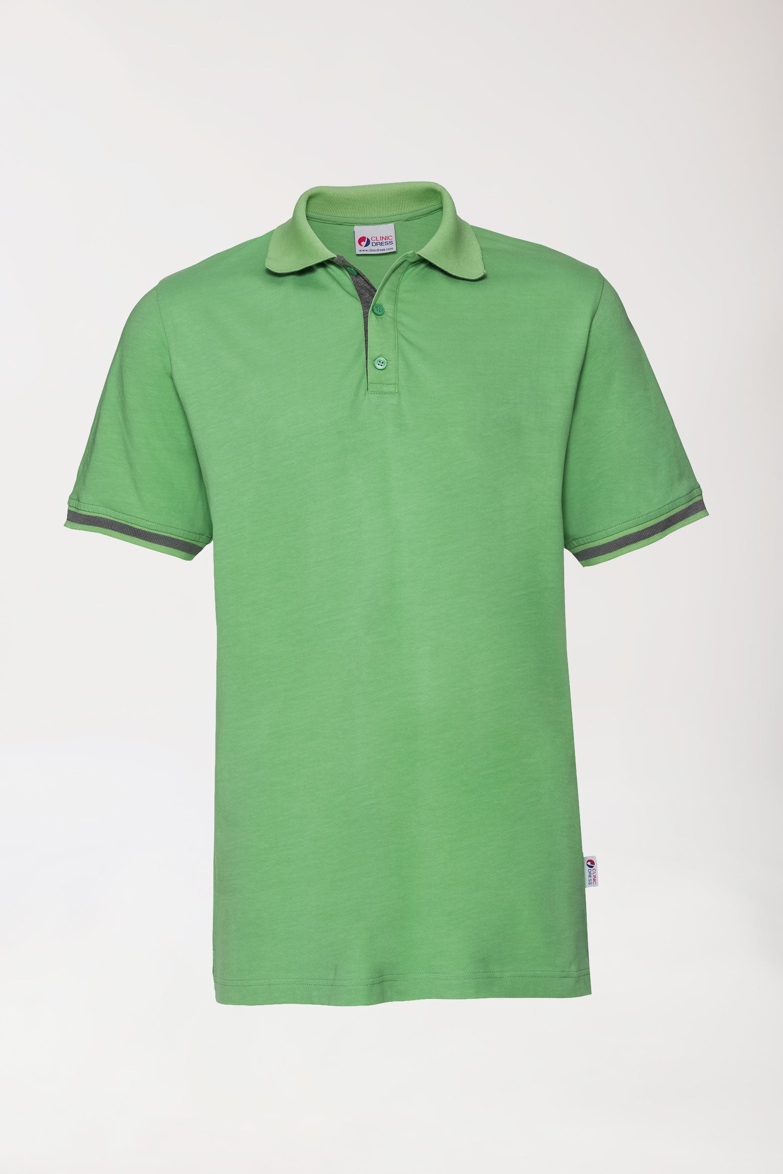 Stretch Shirt Herren - Polokragen apfelgrün/dunkelgrau melange