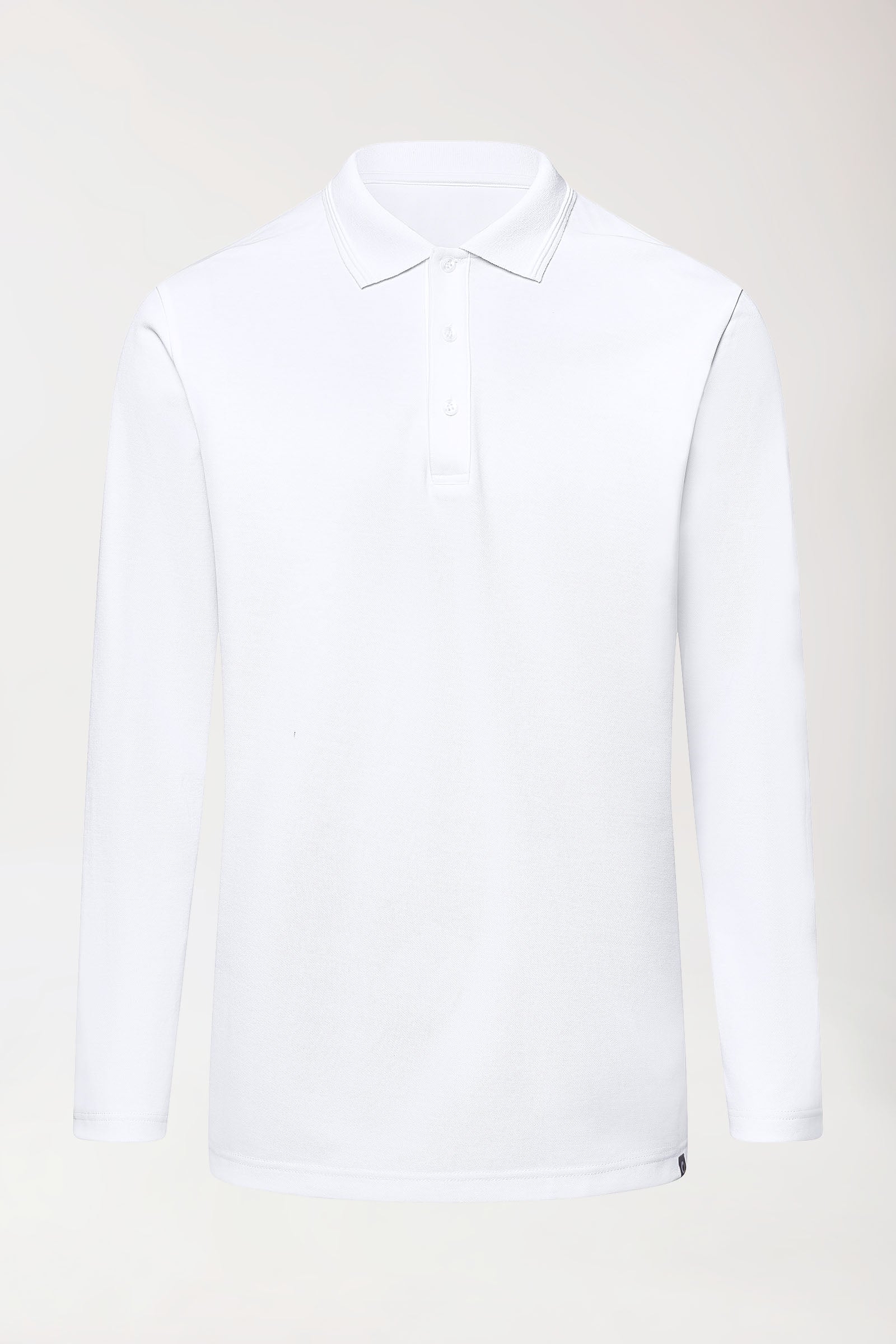 CORE Longsleeve Herren Double Face Piqué - Polokragen weiß
