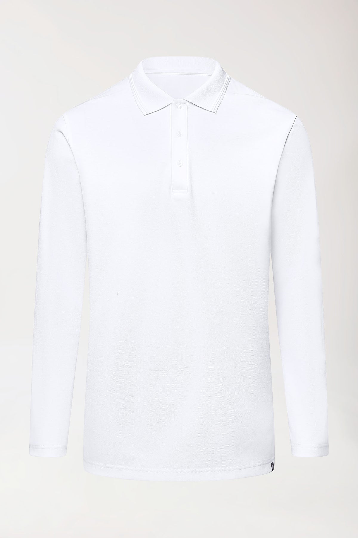 CORE Longsleeve Herren Double Face Piqué - Polokragen weiß