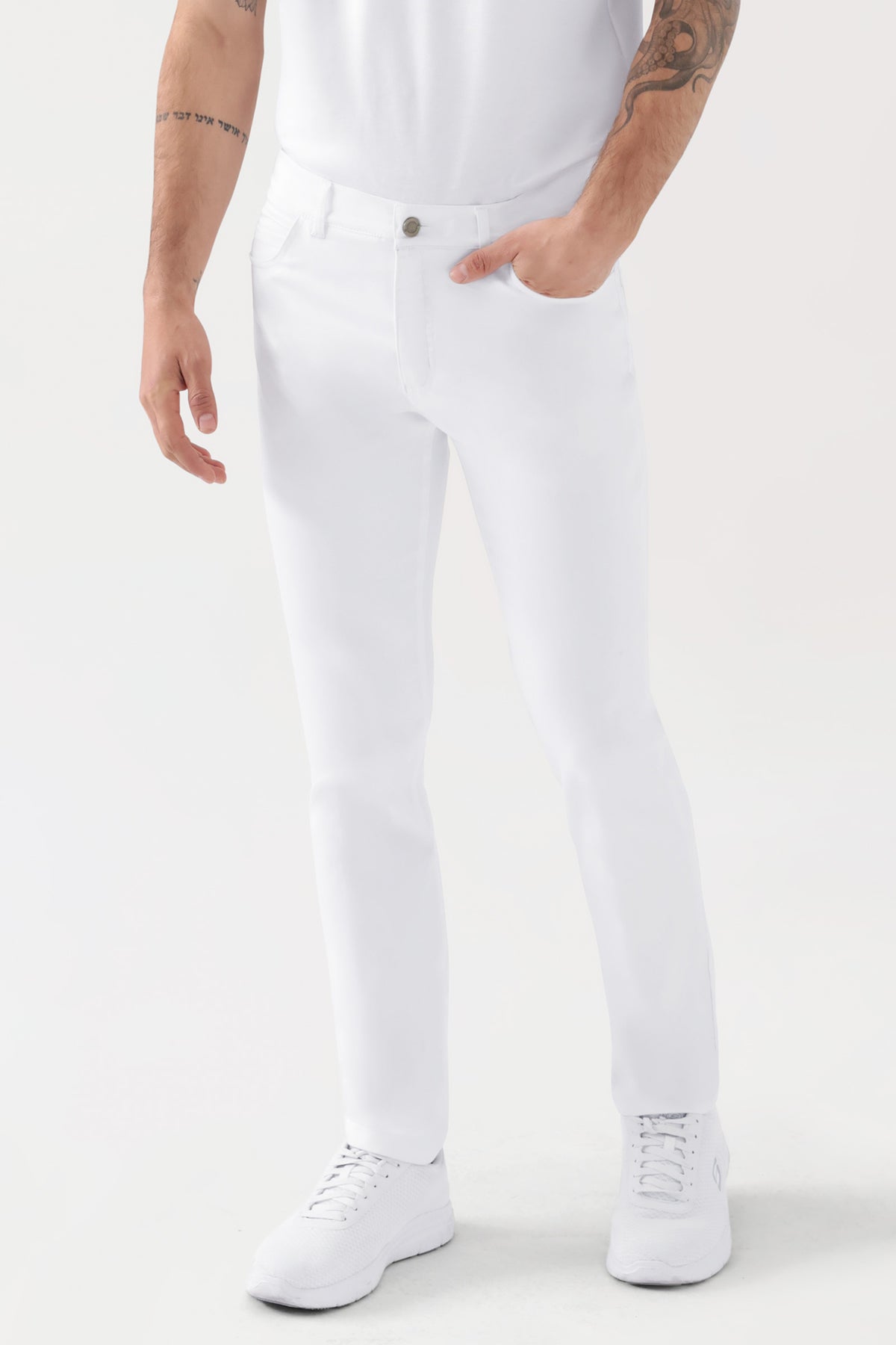 COMFY FLEX 5-Pocket Hose Herren - schlankes Bein weiß, Vorderansicht