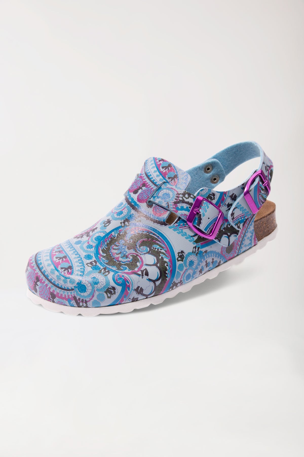 Damen Clog bunt/blau, Vorderansicht