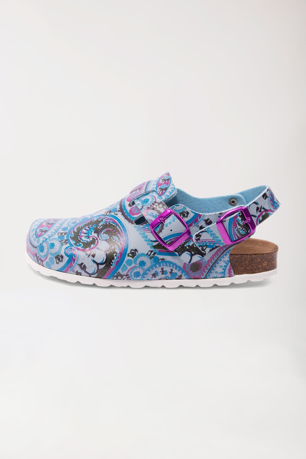 Damen Clog bunt/blau, Vorderansicht