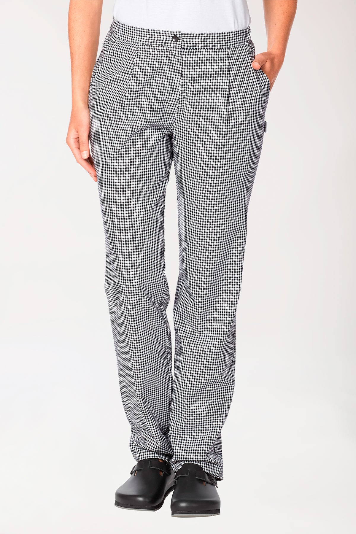 Gastro Hosen Damen - Bundfalten schwarz/weiß, Vorderansicht