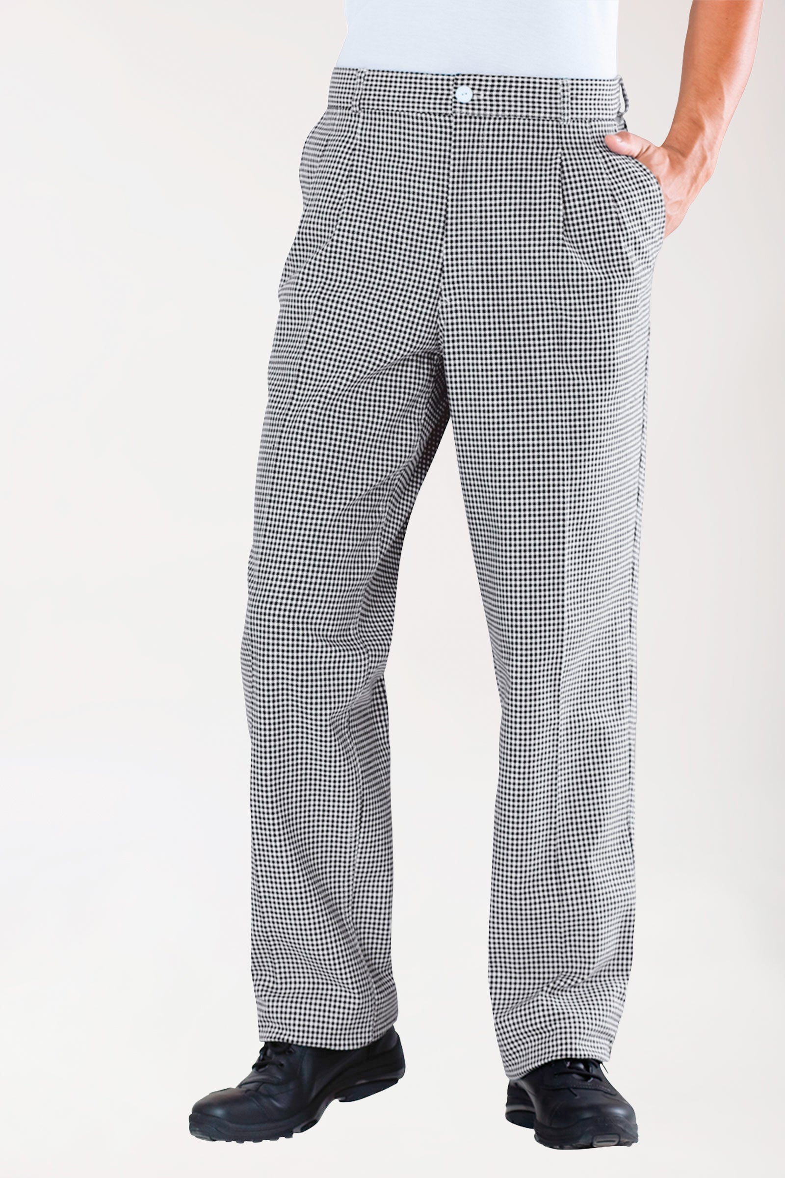 Gastro Hose Herren - Bundfalten schwarz/weiß, Vorderansicht